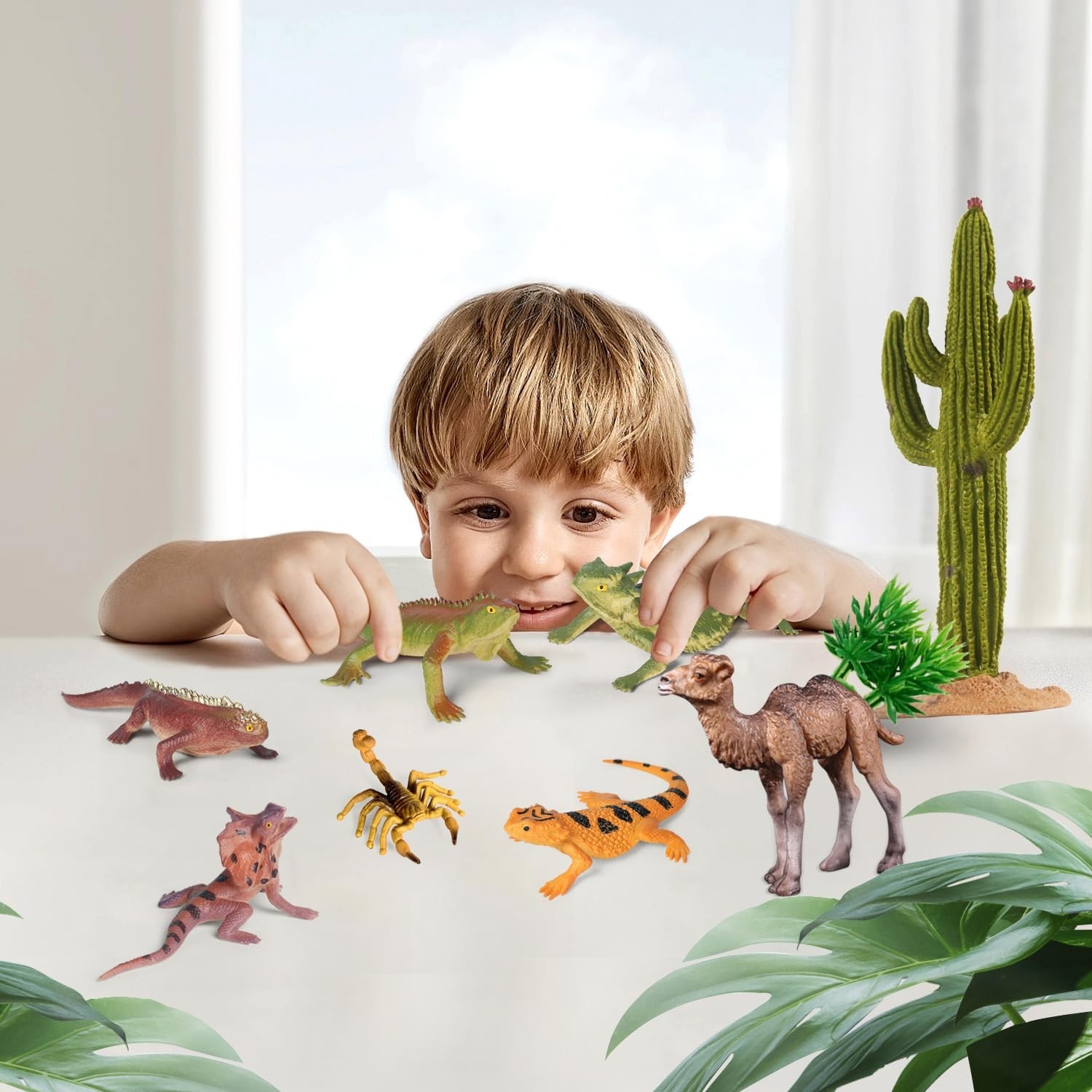32Pcs Desert Animal Figures Set – Cactus, Trees, Camel, Fox, Snake & Reptile Toy