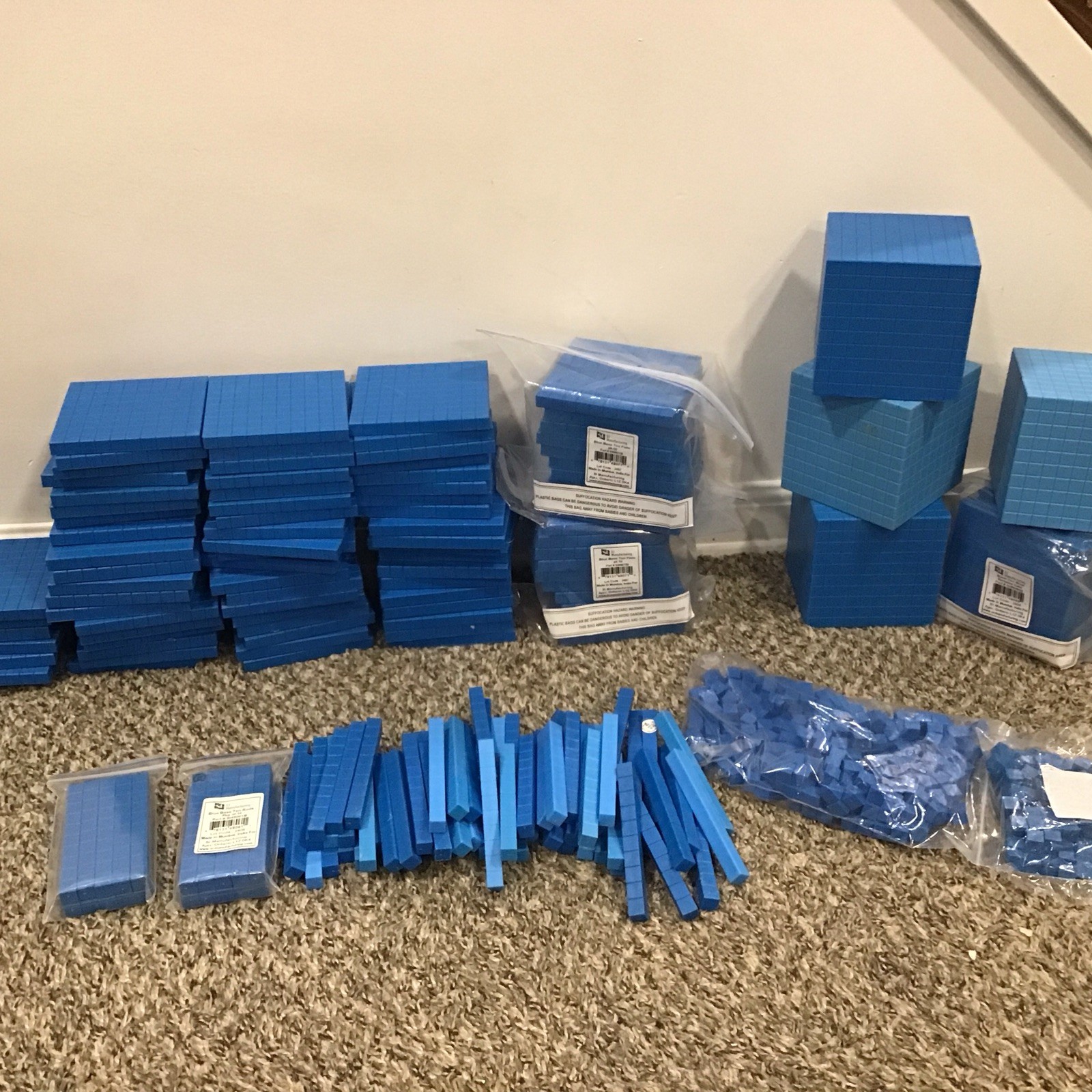 Blue Base Ten Blocks (Cube, Flats, Rods, Units) Huge Lot, SI Manufacturing, Home