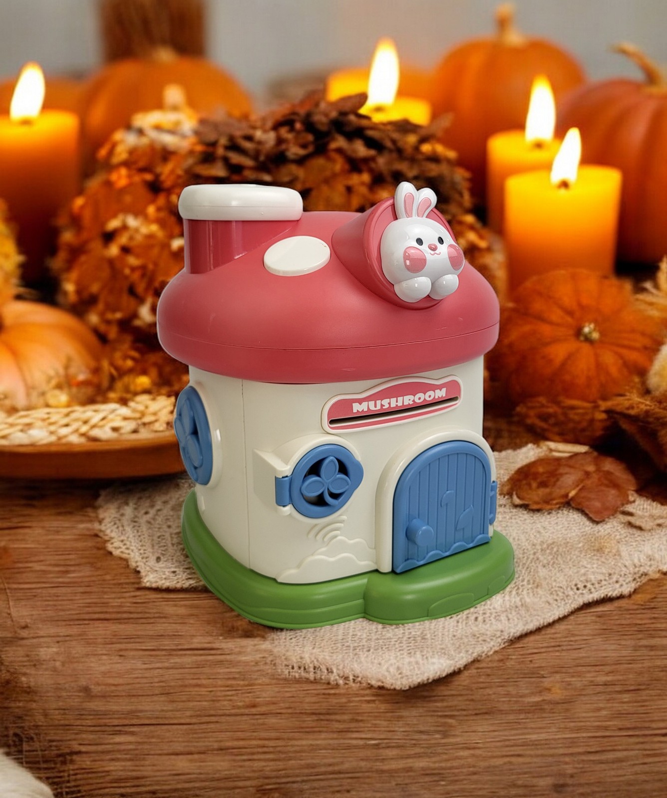 Lockable Kids Piggy Bank Mushroom Coin Box 2 Keys ASTM Non-Toxic Vinyl USA