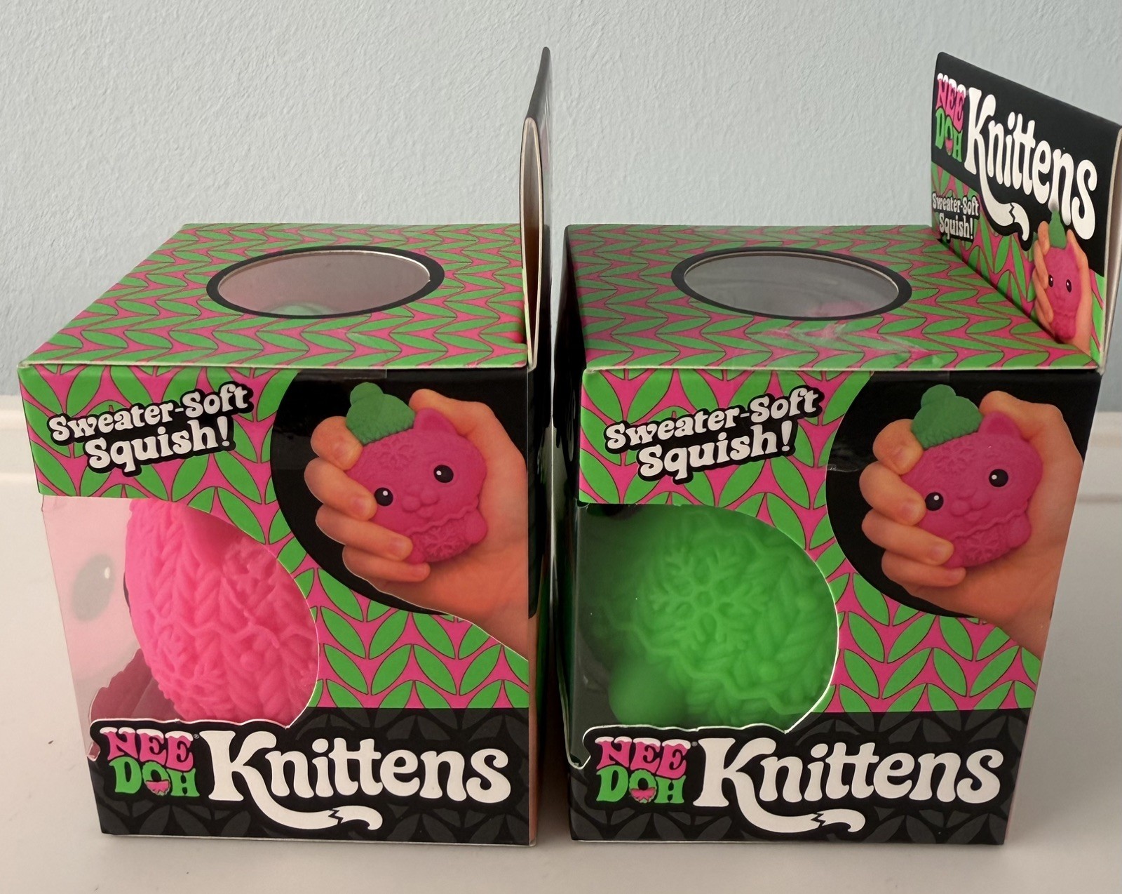 NeeDoh Knitten Bundle Pink & Green Authentic Schylling Sensory Squishy Set