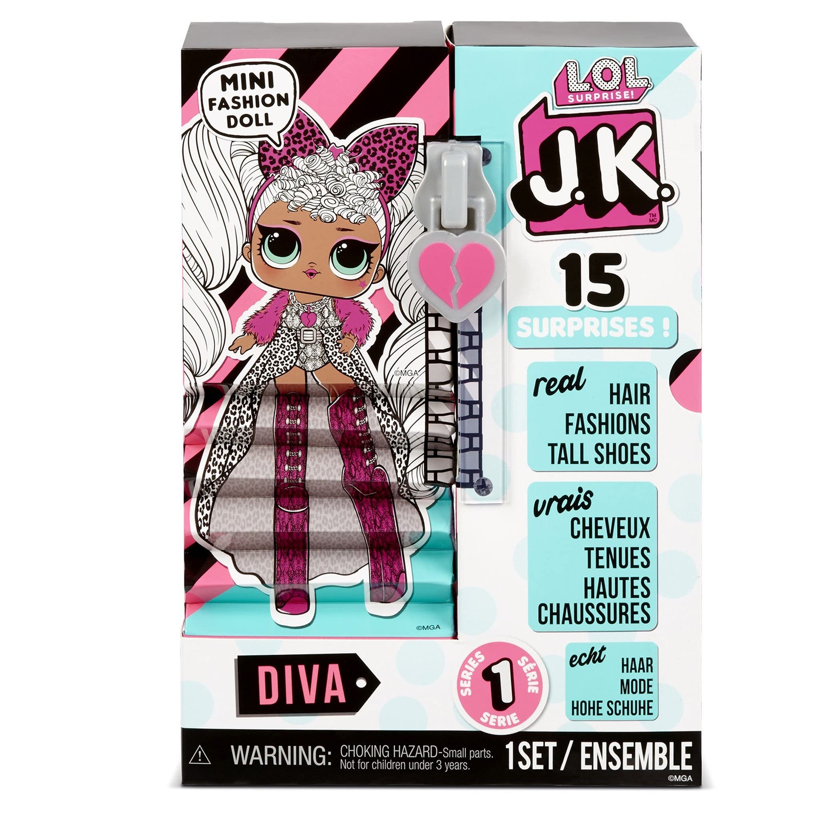 LOL Surprise JK Mini Fashion Doll Diva with 15 Surprises Including Dress Up Doll