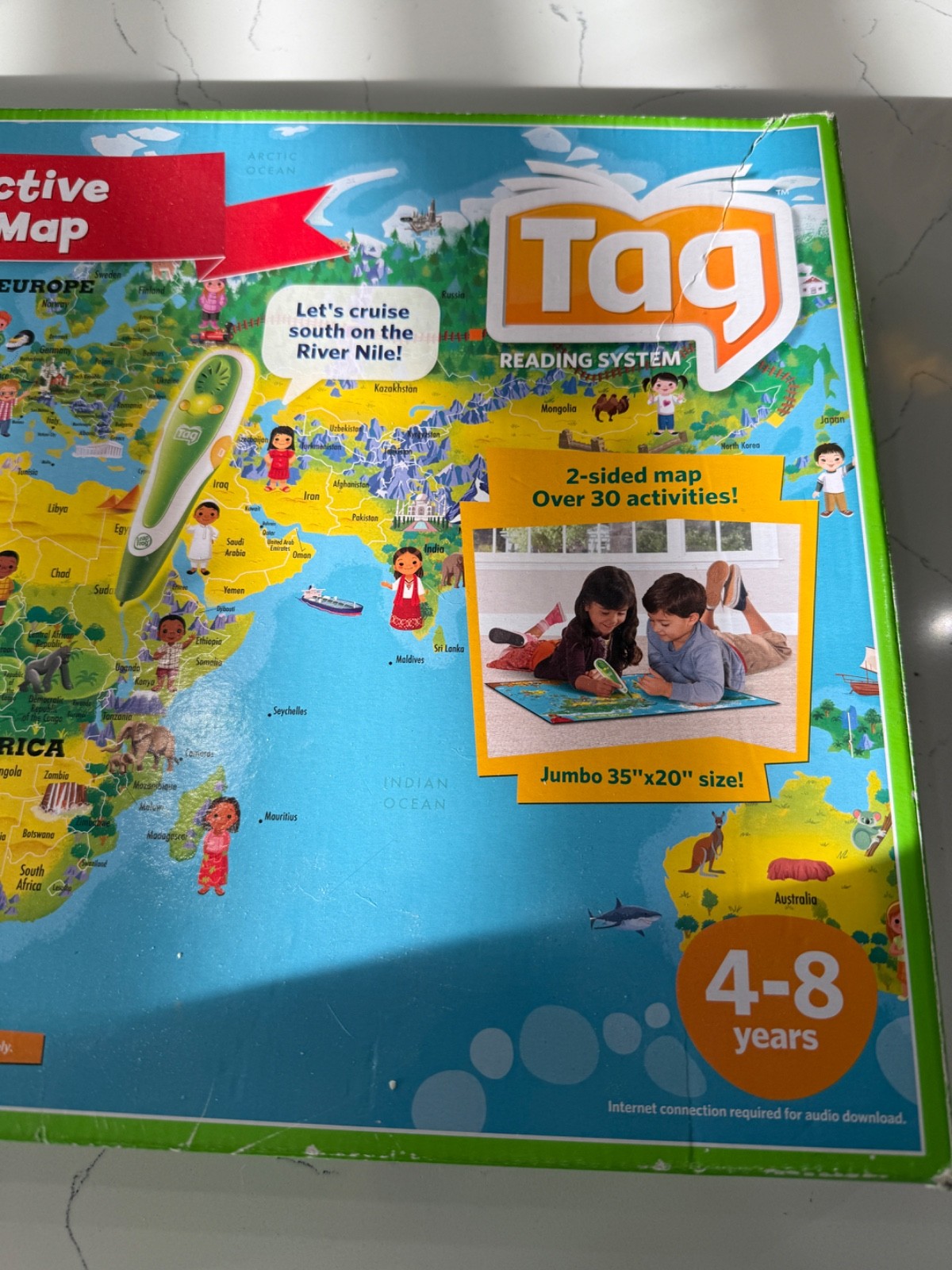 Leap Frog Interactive Jumbo World Map 2 Sided Tag Read System Pen Not Included