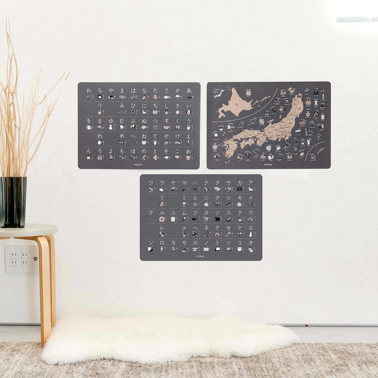Educational Poster Set of 3 A Hiragana Katakana Map of Japan 36.4cm x 51.5cm eac
