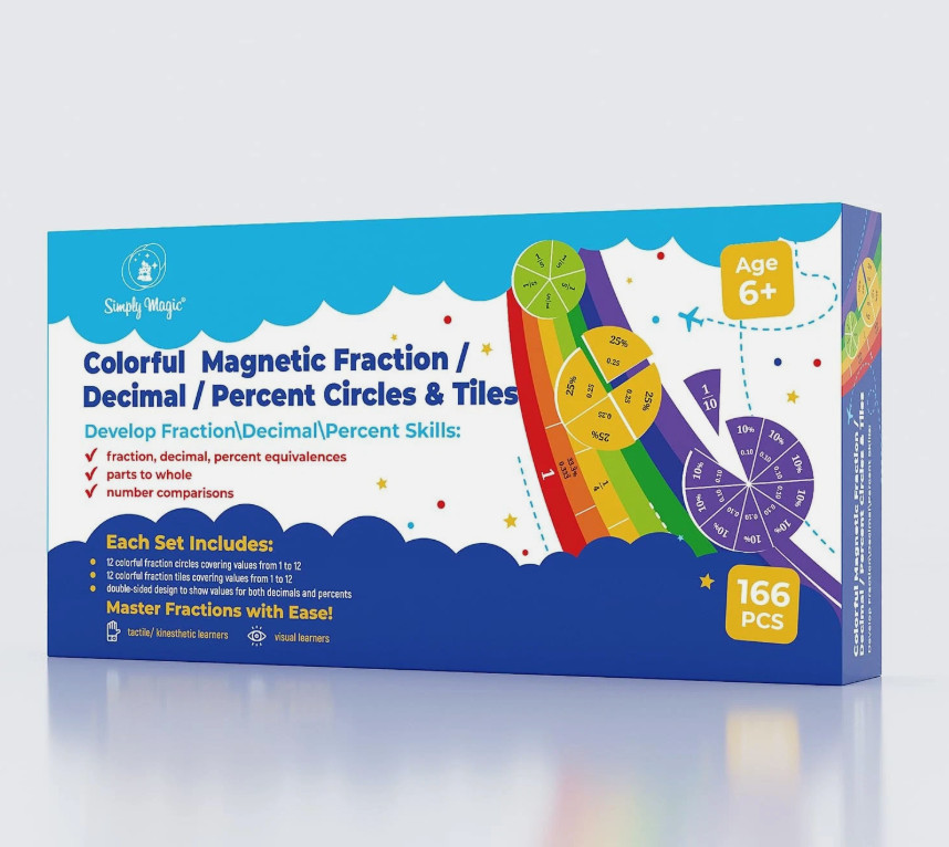 NEW Simply Magic Rainbow Magnetic Fraction Percent Tiles Circles 166pcs Math Set