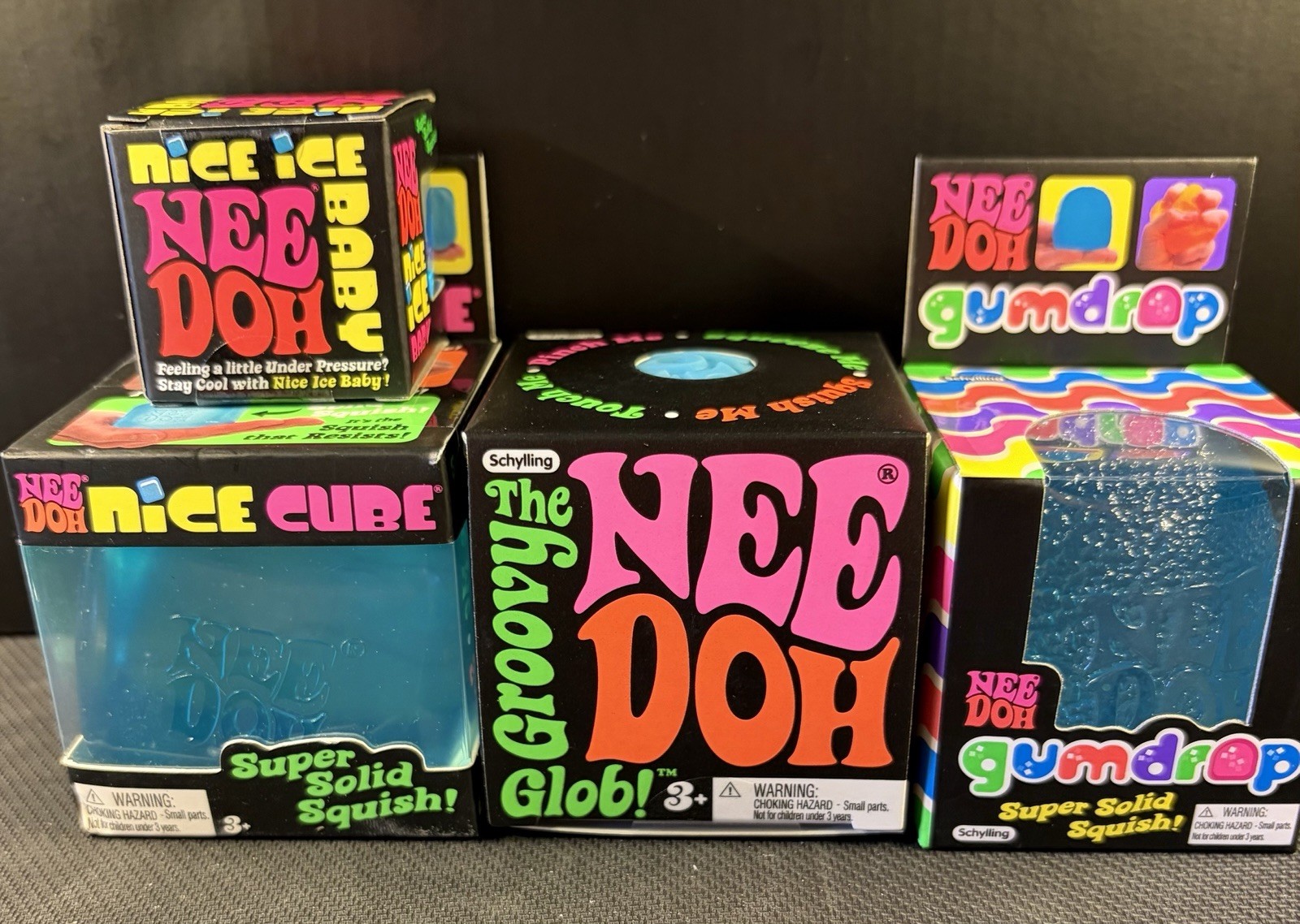 NeeDoh Squishy BUNDLE LOT 4- Viral Tiktok Authentic Schylling Nee Doh! BLUE