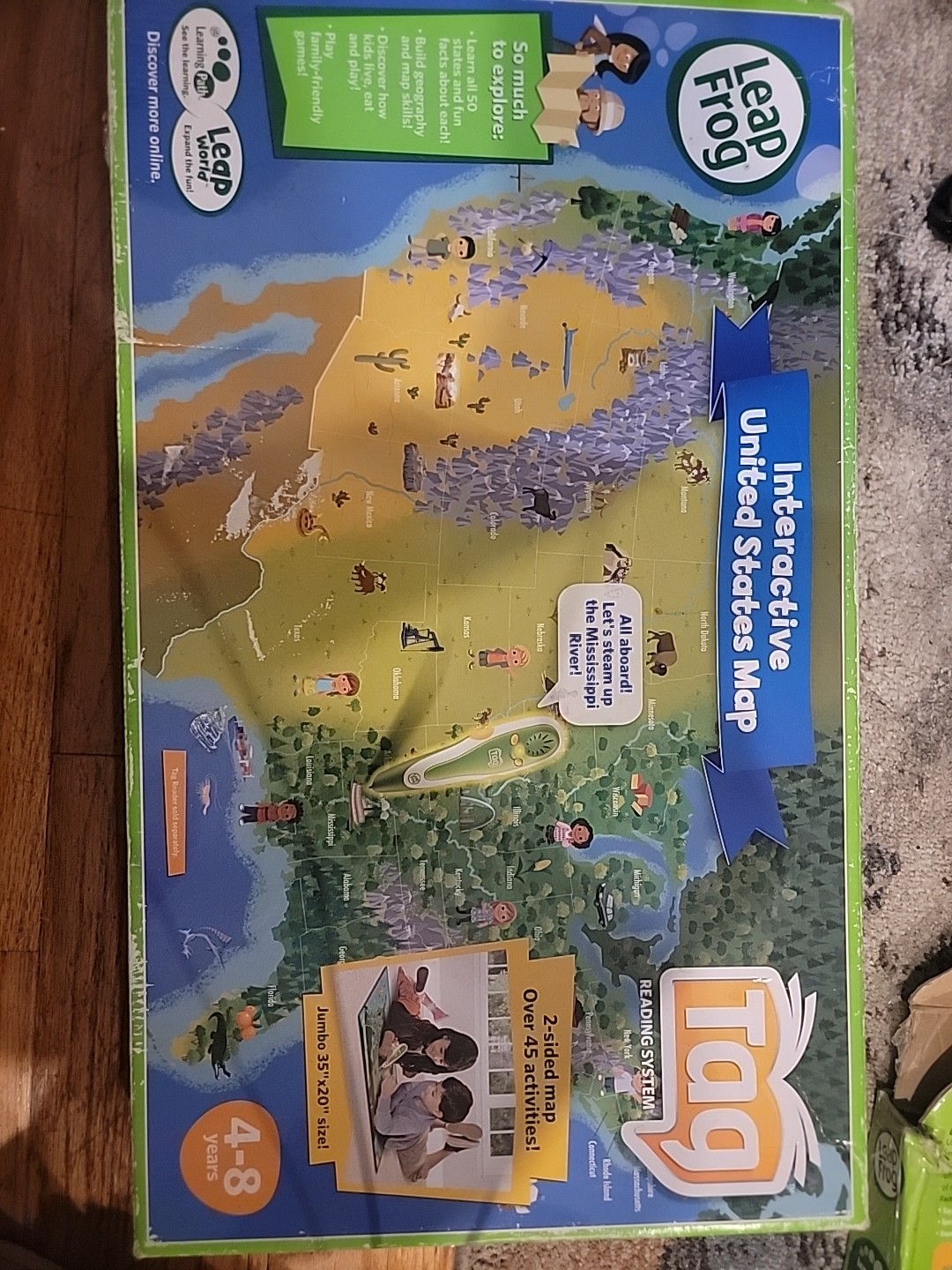 Leapfrog Interactive US Map for Tag Reading System W/ 2 Tag Books & Pen NEW BATT