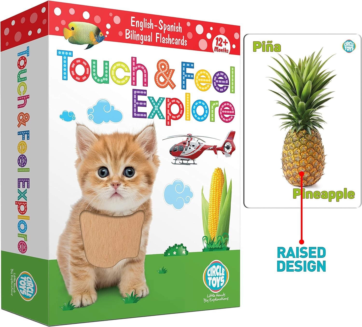 Touch and Feel English Spanish Bilingual Picture Toddler Kids Sensory Flash Card