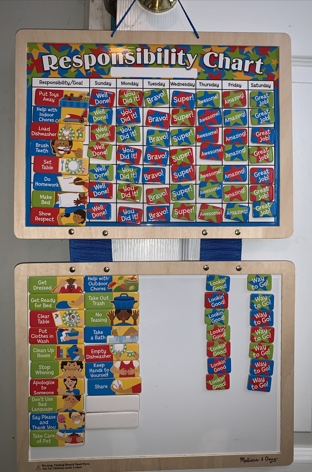 Melissa & Doug Magnetic Responsibility Chart with 90 Magnets Ages 3+ Complete