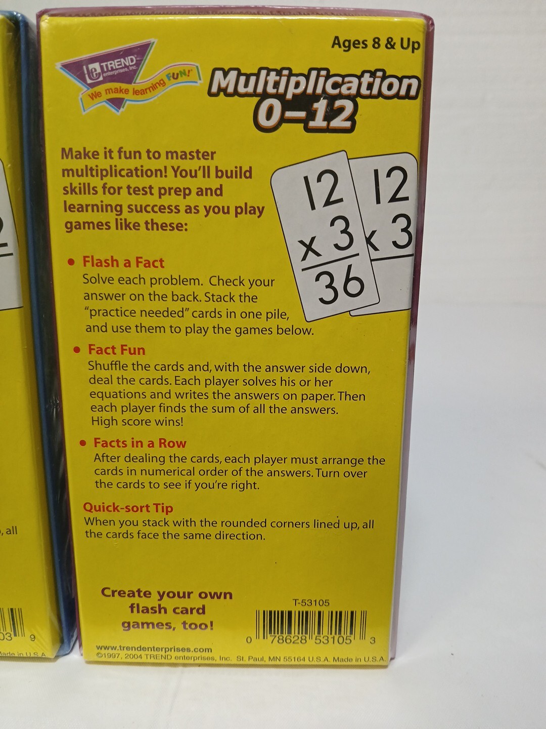 New Vintage 1997 Trend Flash Cards Subtraction & Multiplication 91 Cards