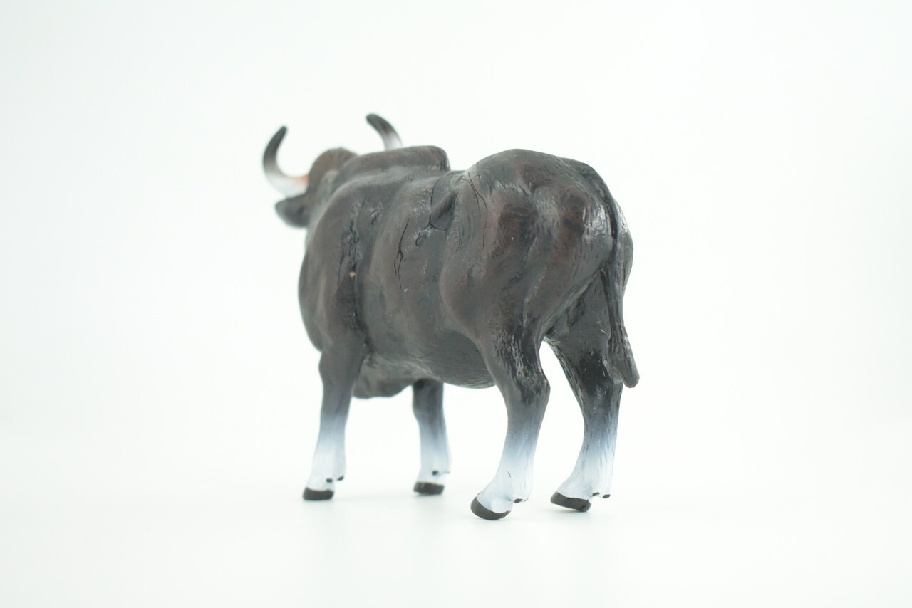 Gaur Bull Toy, Black, Realistic Hand Painted Rubber Cow, 6 Inches CH937 BB206