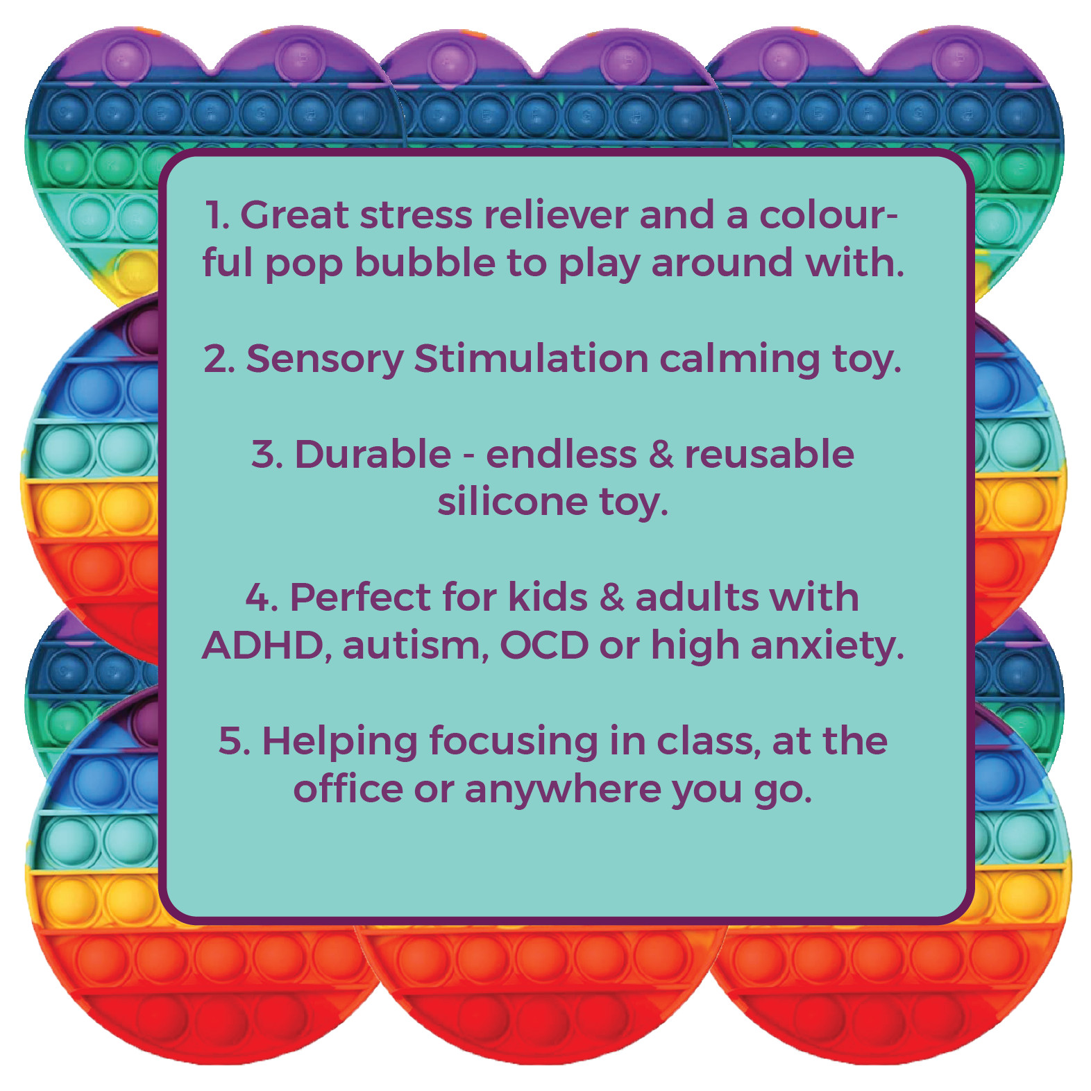 Popit Fidget Toy Push Bubble Sensory Stress Relief Kids Family Gift Game Rainbow
