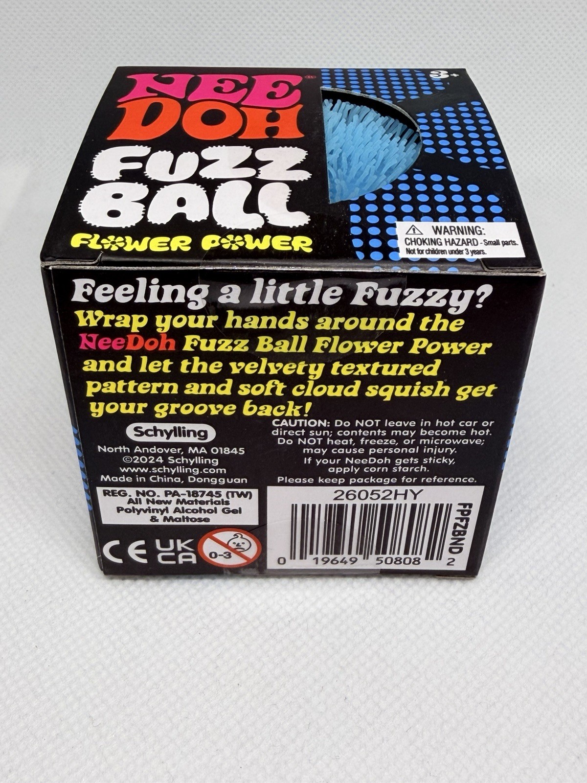 Needoh FUZZ BALL Flower Power Nee Doh Squish Stress Ball NEE-DOH Fuzzball Blue