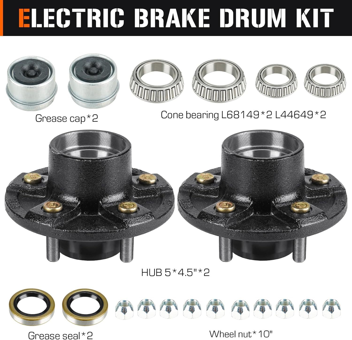 2 Sets 5 on 4.5″ Bolt Circle Trailer Hub 5 Lug Idler Hub Kits for 3,500lbs