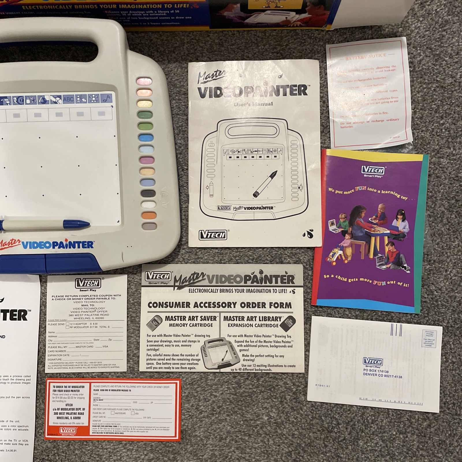 Vintage VTech Master Video Painter In Box 1991 W/ Stylus OEM A/V Cords & Box
