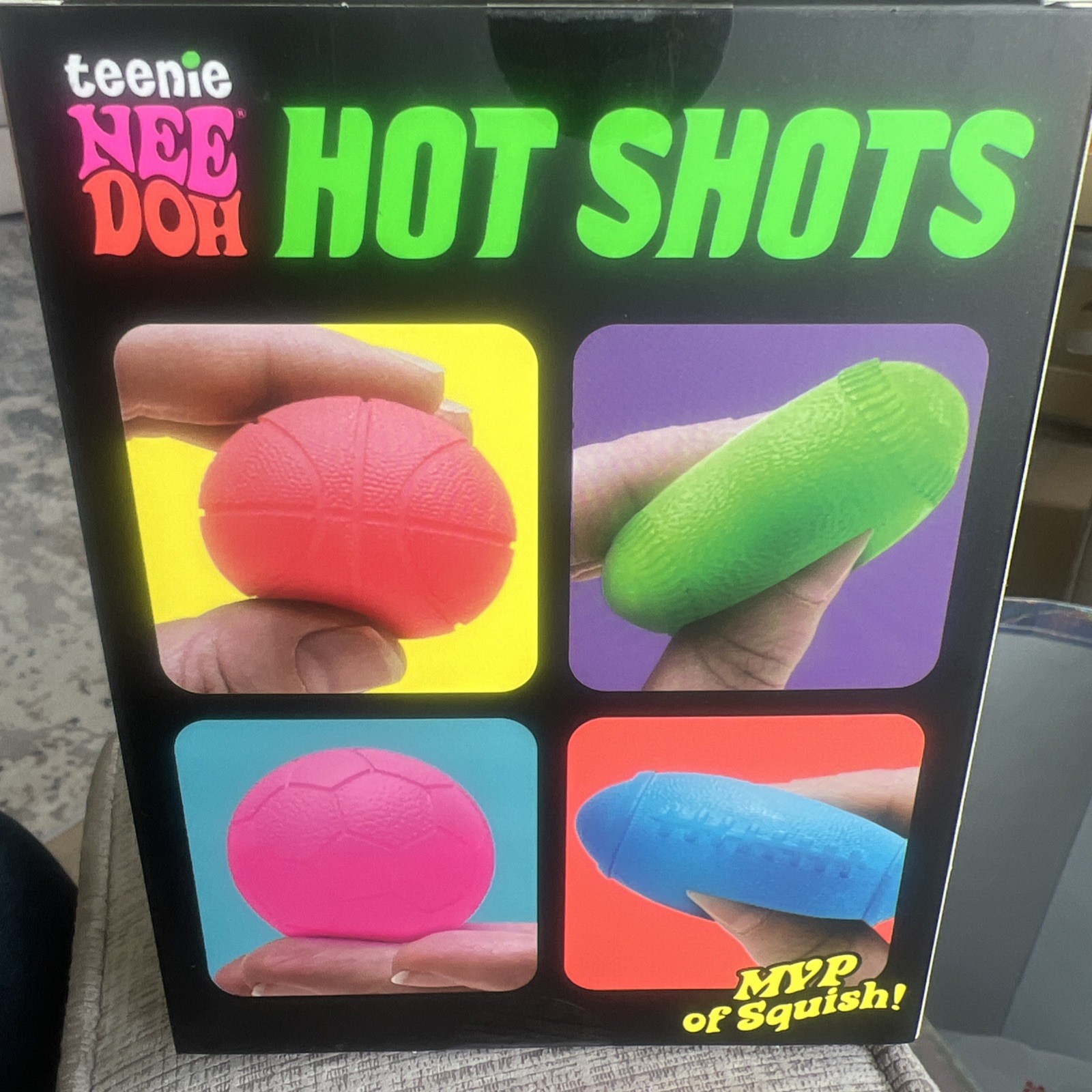 Nee Doh Teenie Hot Shots Tactile Squeeze Toy Set Red Green Pink Blue
