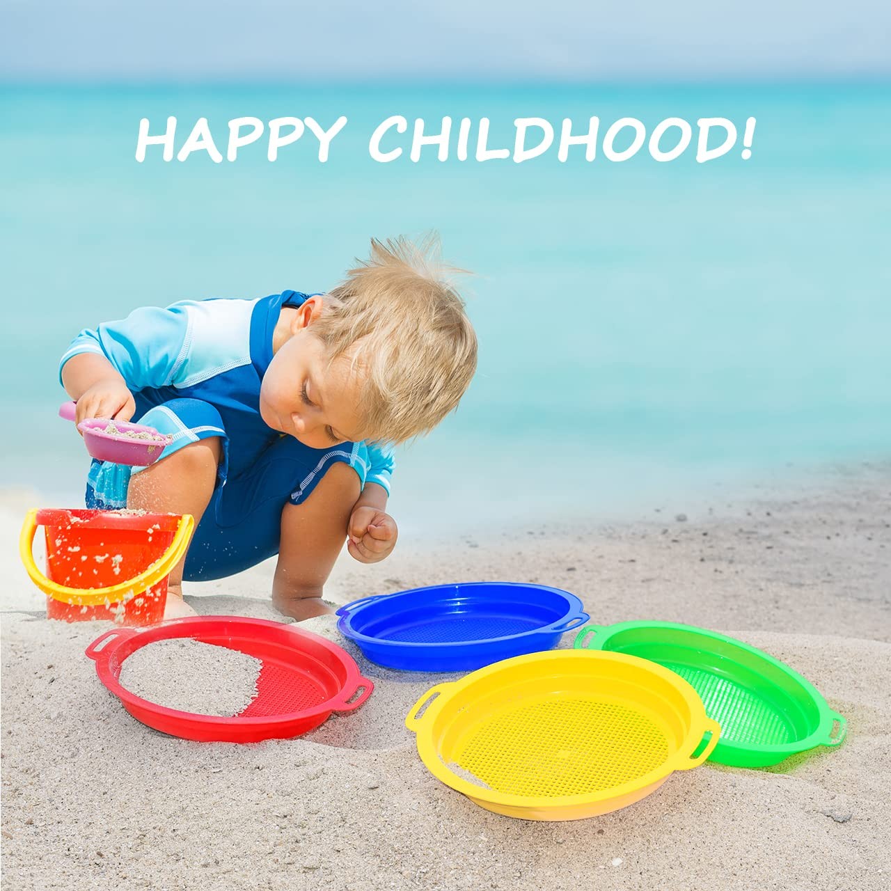 QINGLER Sand Sifters Sieve for The Beach Small, Red, Blue, Yellow & Green