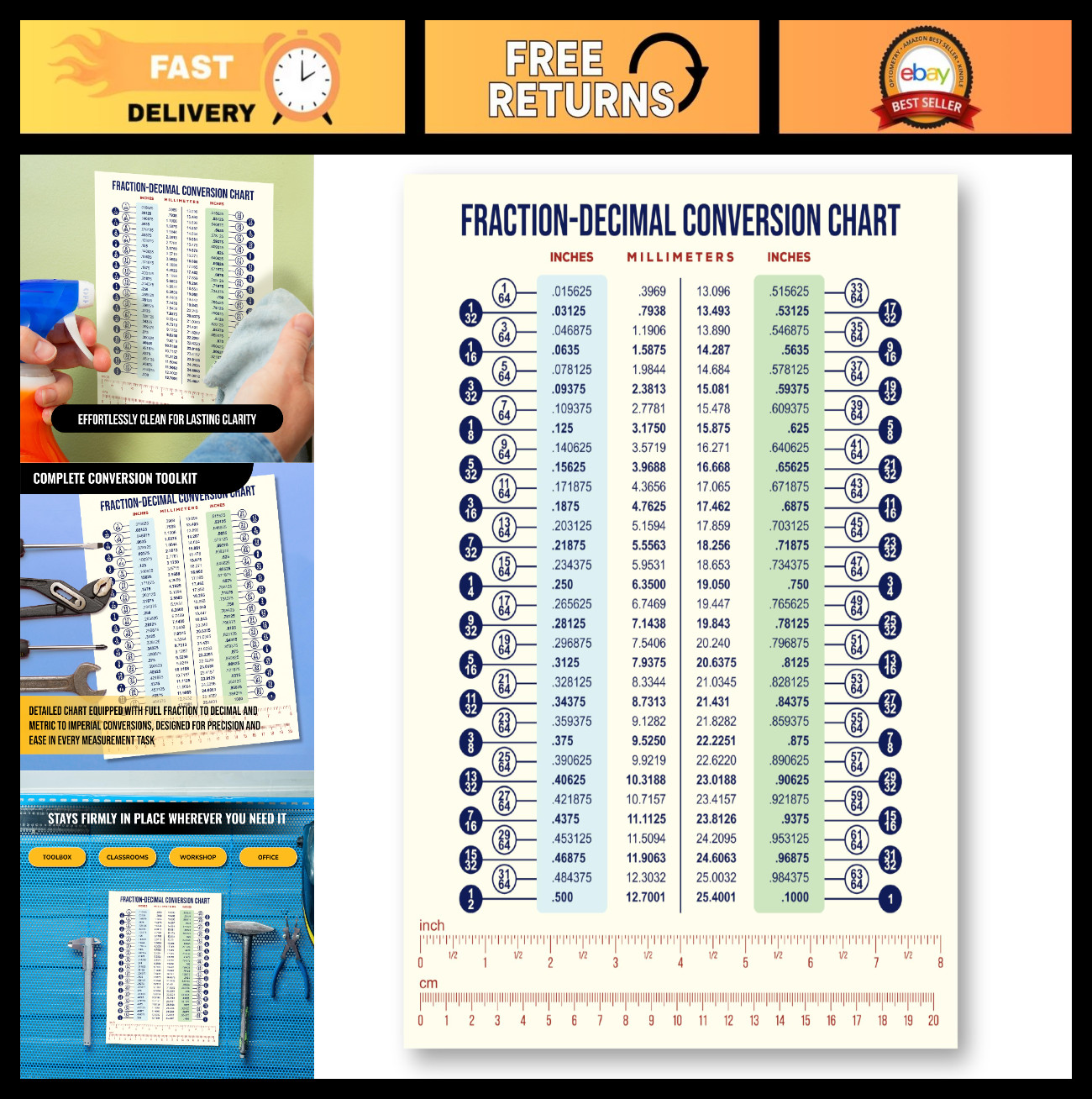 Magnetic Metric to Imperial Conversion Chart | Waterproof & Durable | 8.5″x11″ E