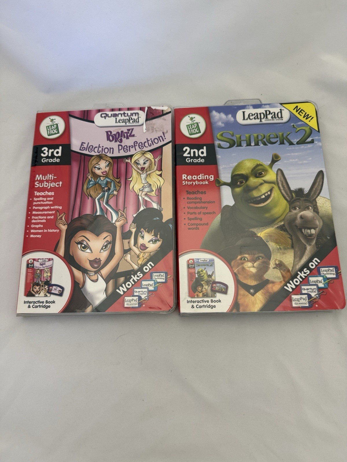 Leap Frog LeapPad SHREK 2 & Bratz Book & Cartridge 2nd 3rd Grade Lot of 2
