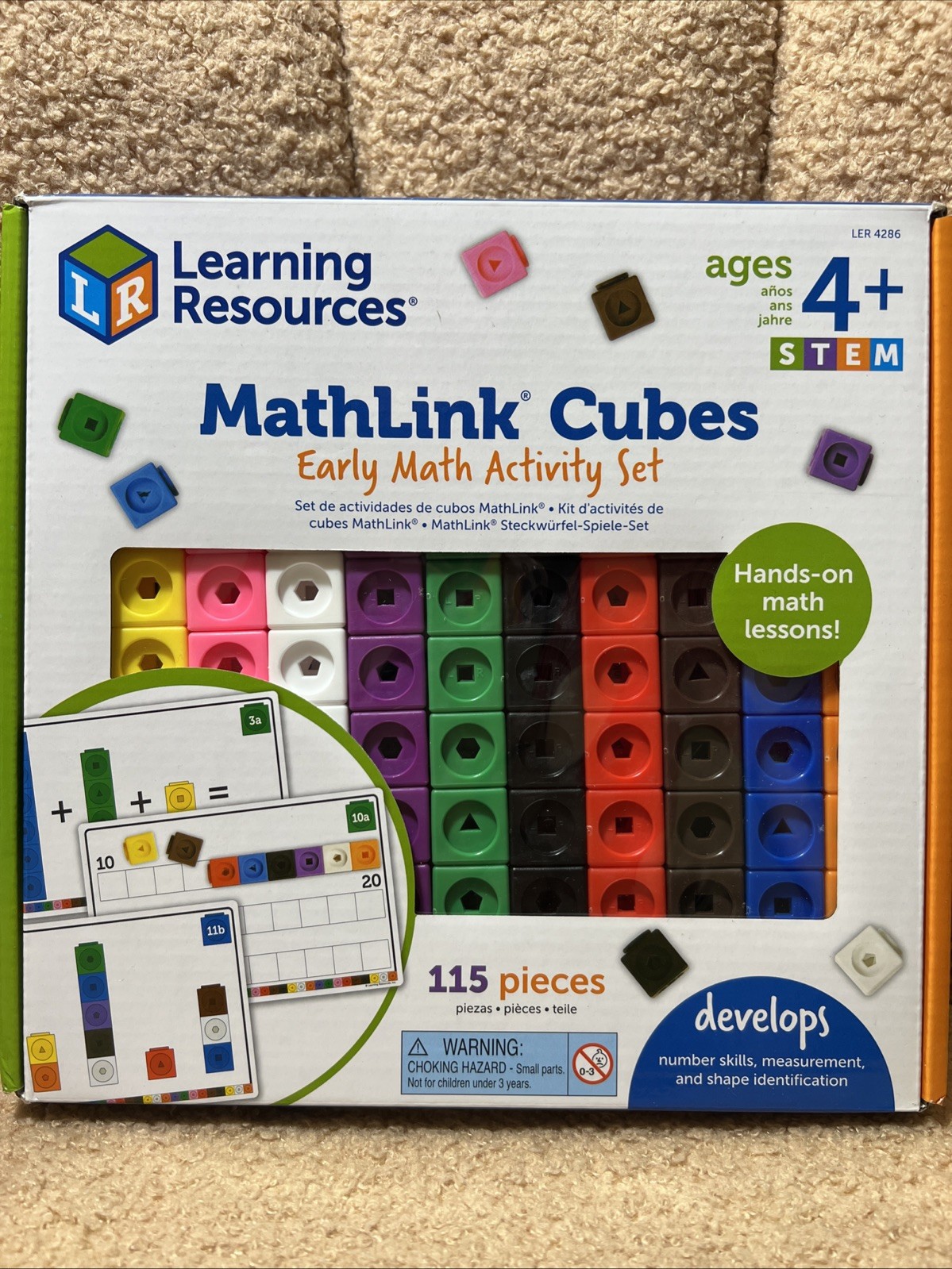 Learning Resources MathLink Cubes 115 pcs STEM Math Activity Set Counting 4+
