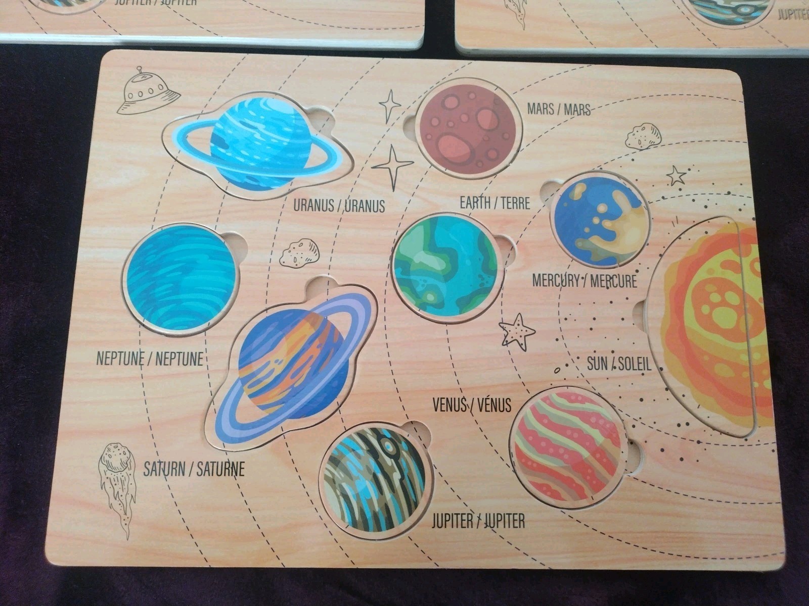 Lot Of 3 Outer Space Round Wooden Puzzle Sensory Play 2-7 Year Olds Homeschool
