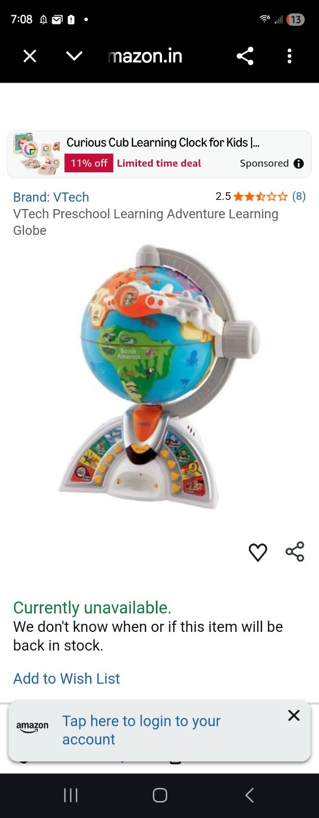 Vtech Spin and Learn Adventure Globe Interactive Learning Toy