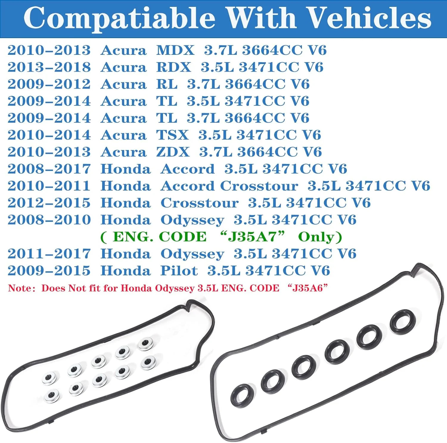 VS50773R for Honda Accord Odyssey Pilot Valve Cover Gasket Seal 3.5L&15845-R70-A