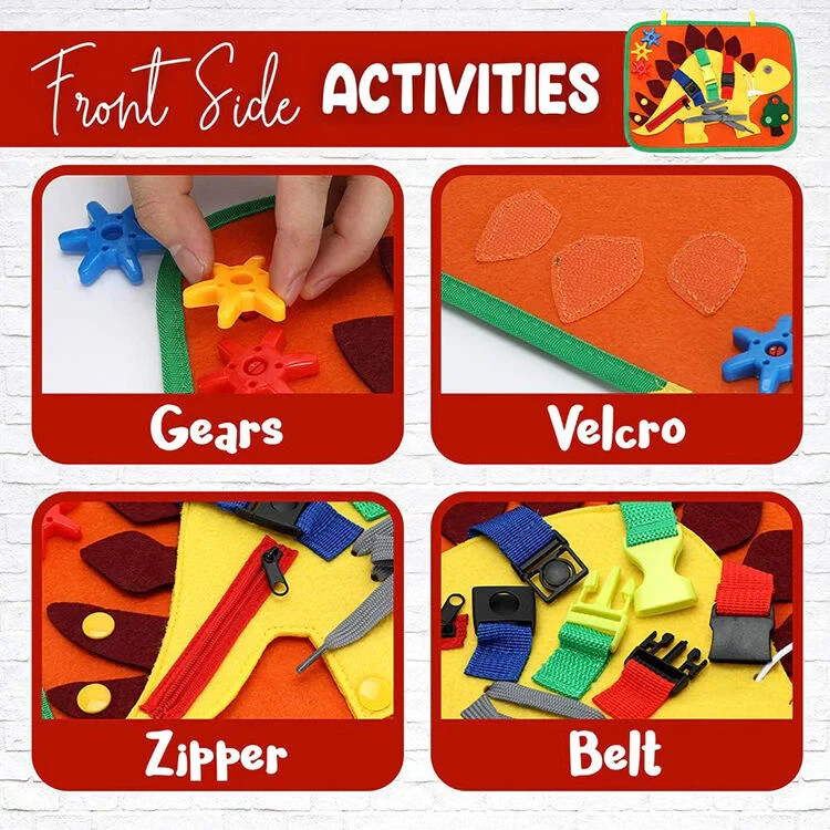 Busy Board Montessori Toys for Toddlers, Dinosaur Sensory Activity Board