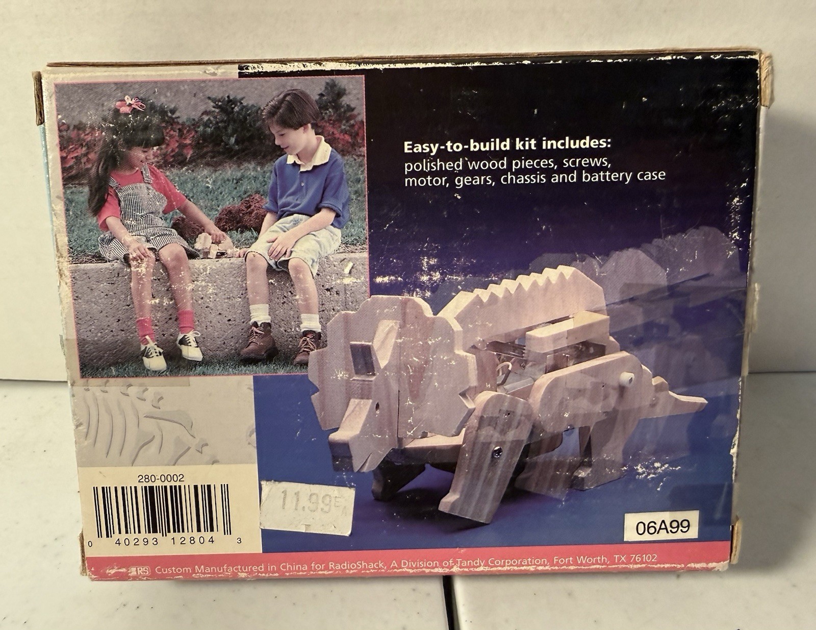 Vintage 1999 RadioShack Walking Triceratops Kit 28-002 NIB Wooden Dinosaur Toy