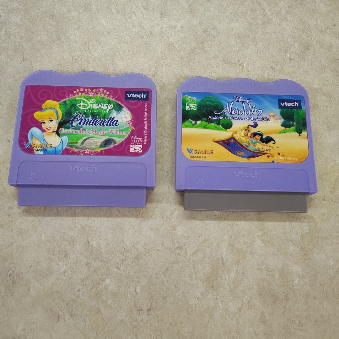 Lot Of 2 VTech V.smile Disney Game Cartridges Cinderella Magic Wishes & Aladdin
