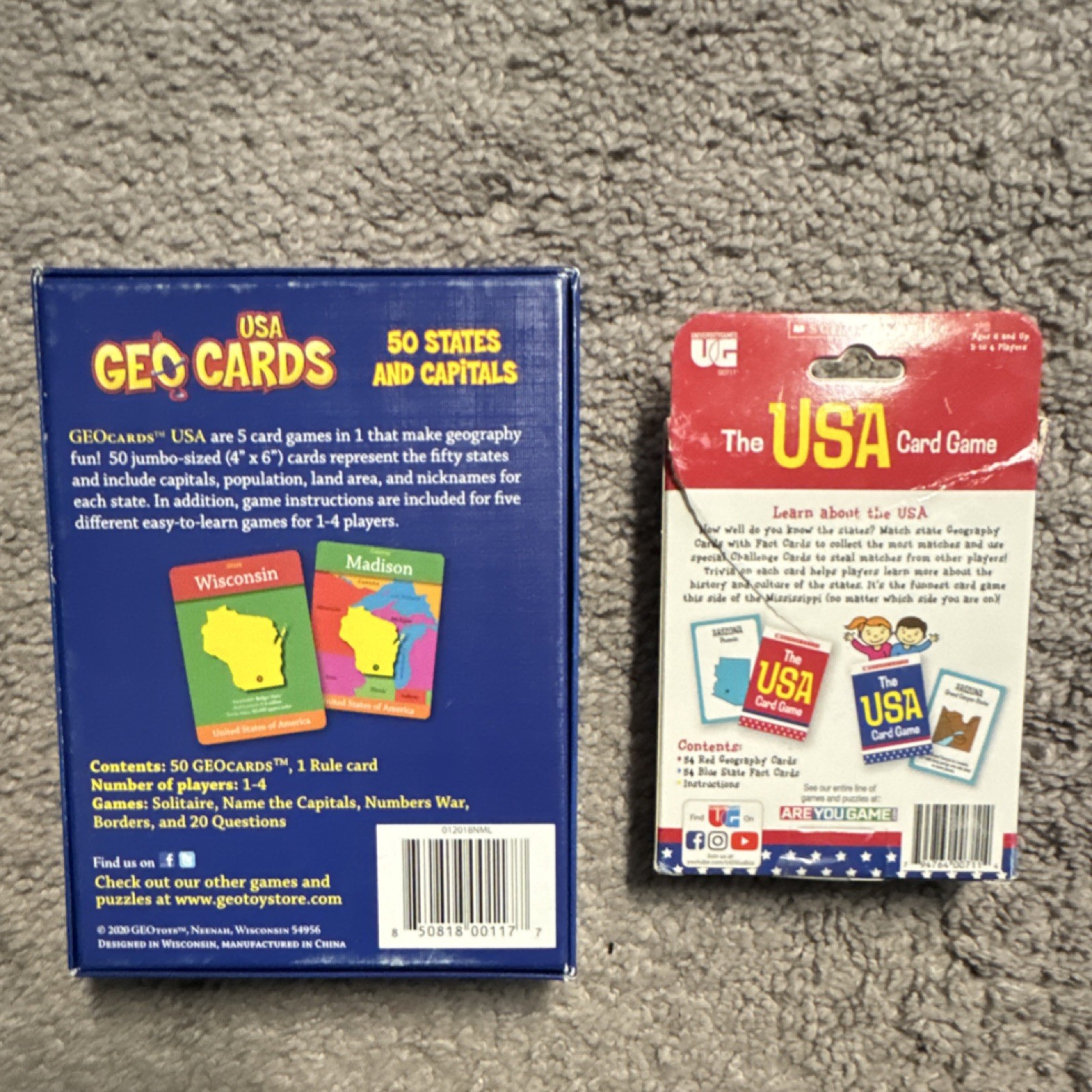GEOToys University Games USA GeoCards & The USA Card Game 50 States Maps