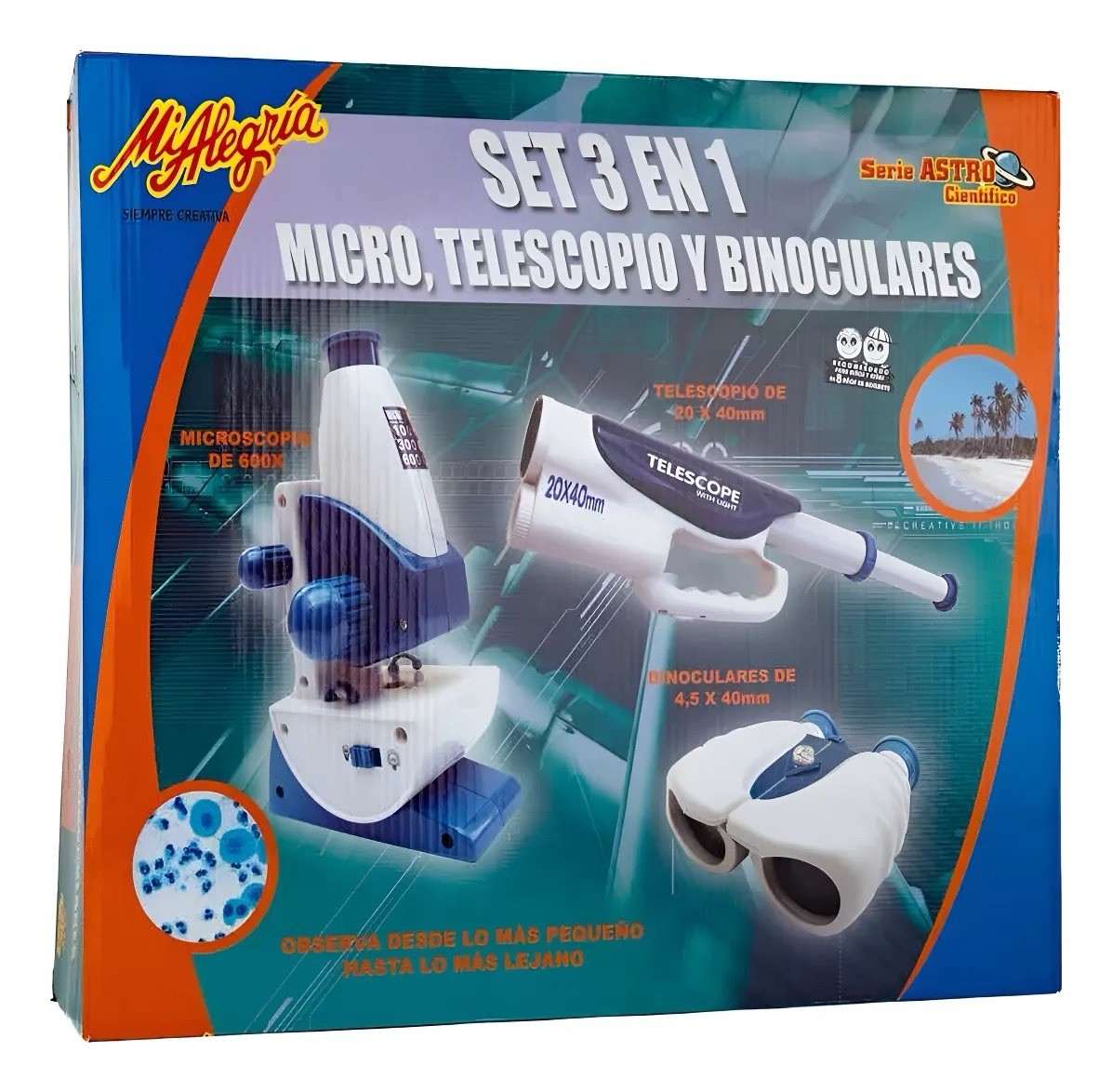 Mexican Toy 3 In 1 Set Microscope Telescope Binoculars Made In Mexico Mi Alegria