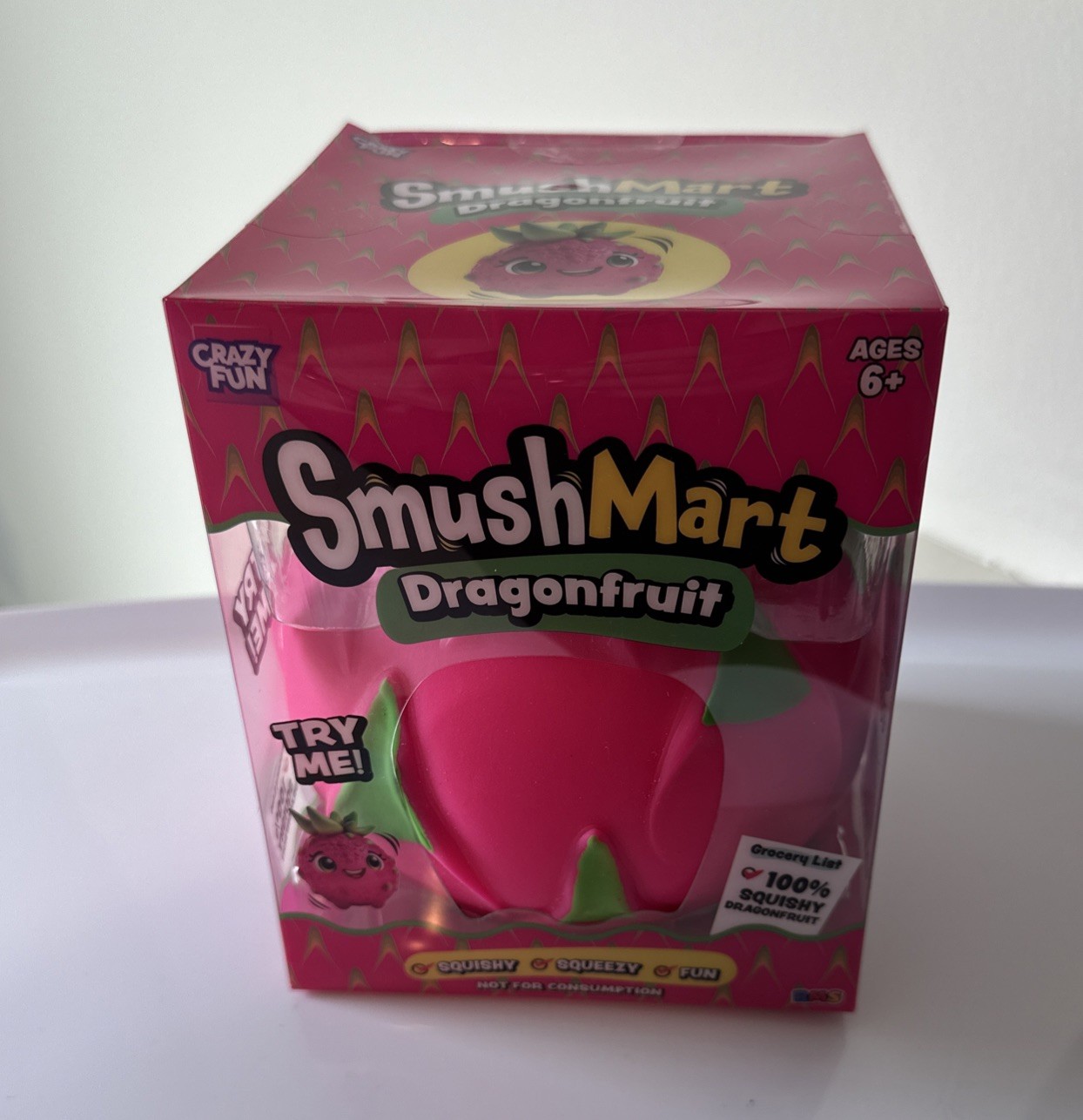 SmushMart Dragonfruit Squishy Tactile Squeeze Toy, Pink/Green