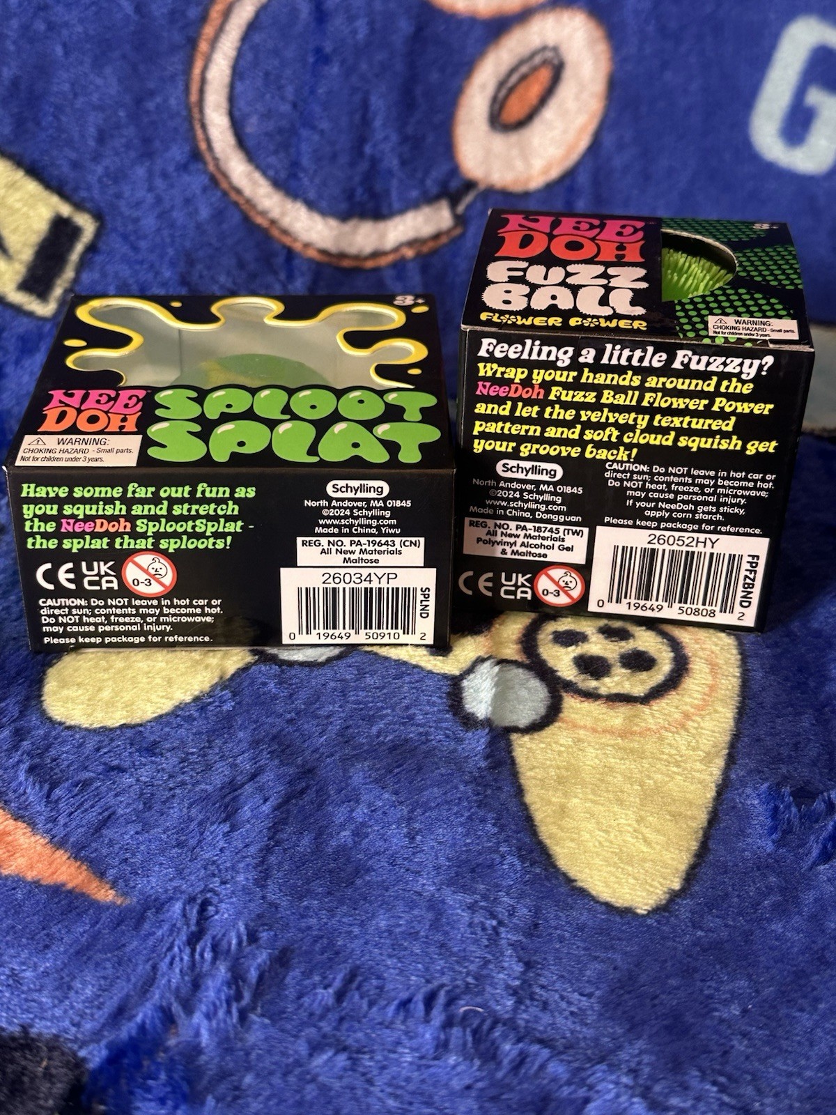 NeeDoh Lot Of 2! GREEN Fuzz Ball Flower Power & Sploot Splat AUTHENTIC NEW!