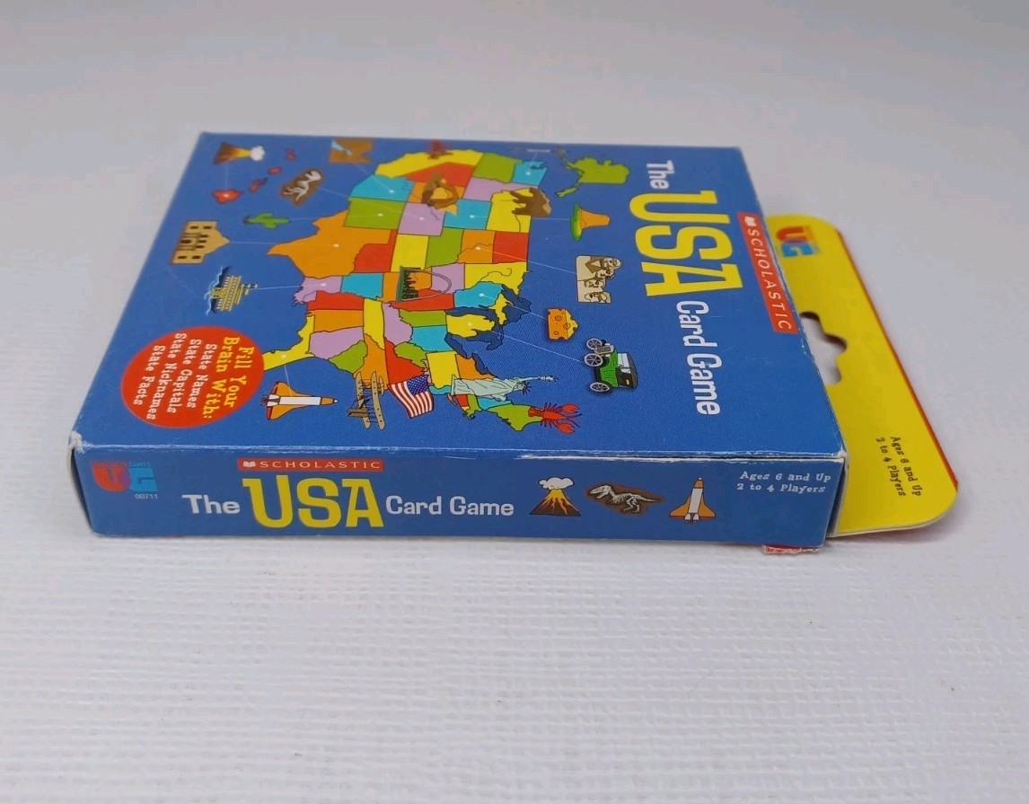 University Games Scholastic The USA Card Game Travel Trivia 2-4 Players Ages 6 +
