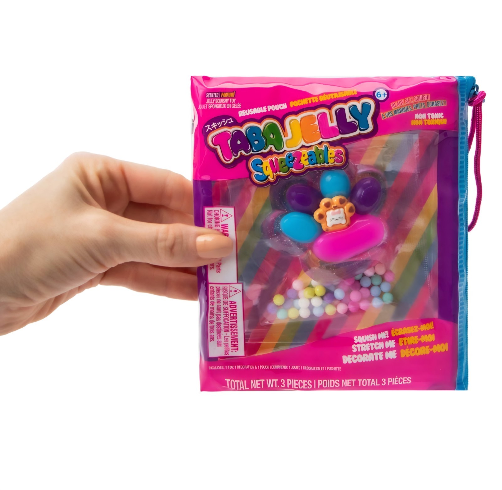 Taba Jelly Squeezeables Sparkle Paw Squishy, Glitter Paw Print Squeeze Toy