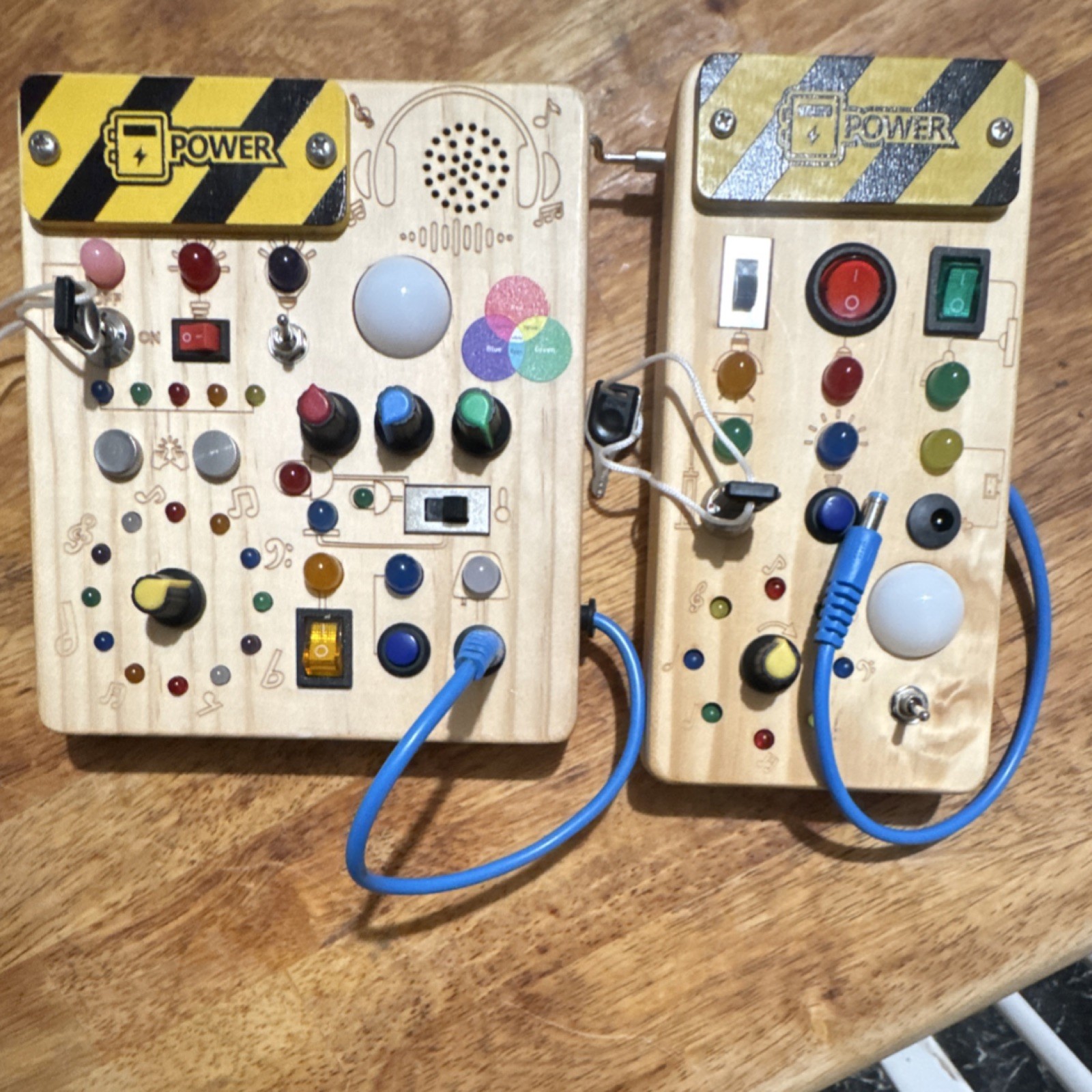 Wooden Electronic Busy Board w/ Lights & Switches, ABC Alphabet Learning Board