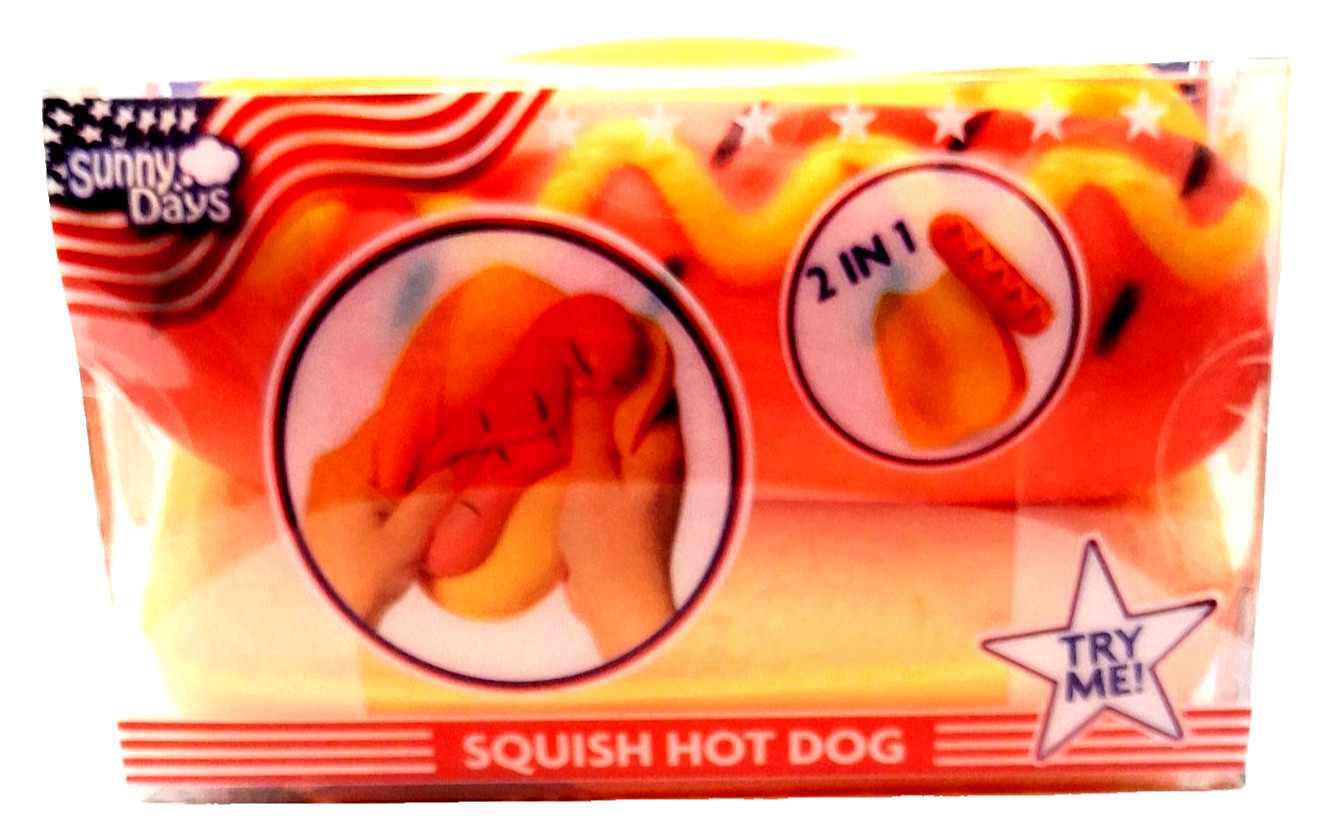 Sunny Days Squish Hot Dog 2-in-1 Squishy Sensory Soft Fun Toy Viral Squeeze