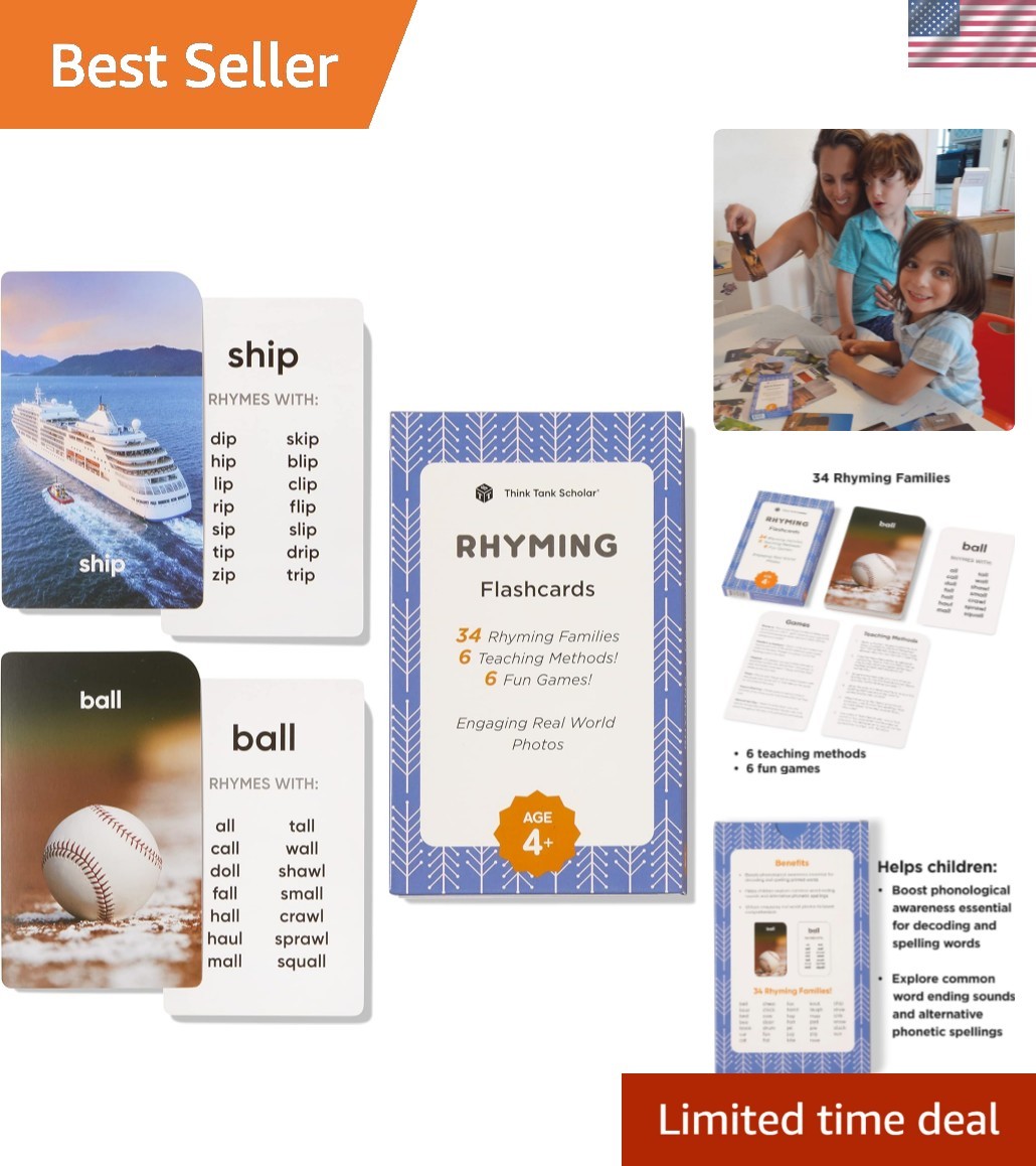 Rhyming Words Flash Cards for Kids Ages 4-8 – Master Phonics, Spelling & Word…