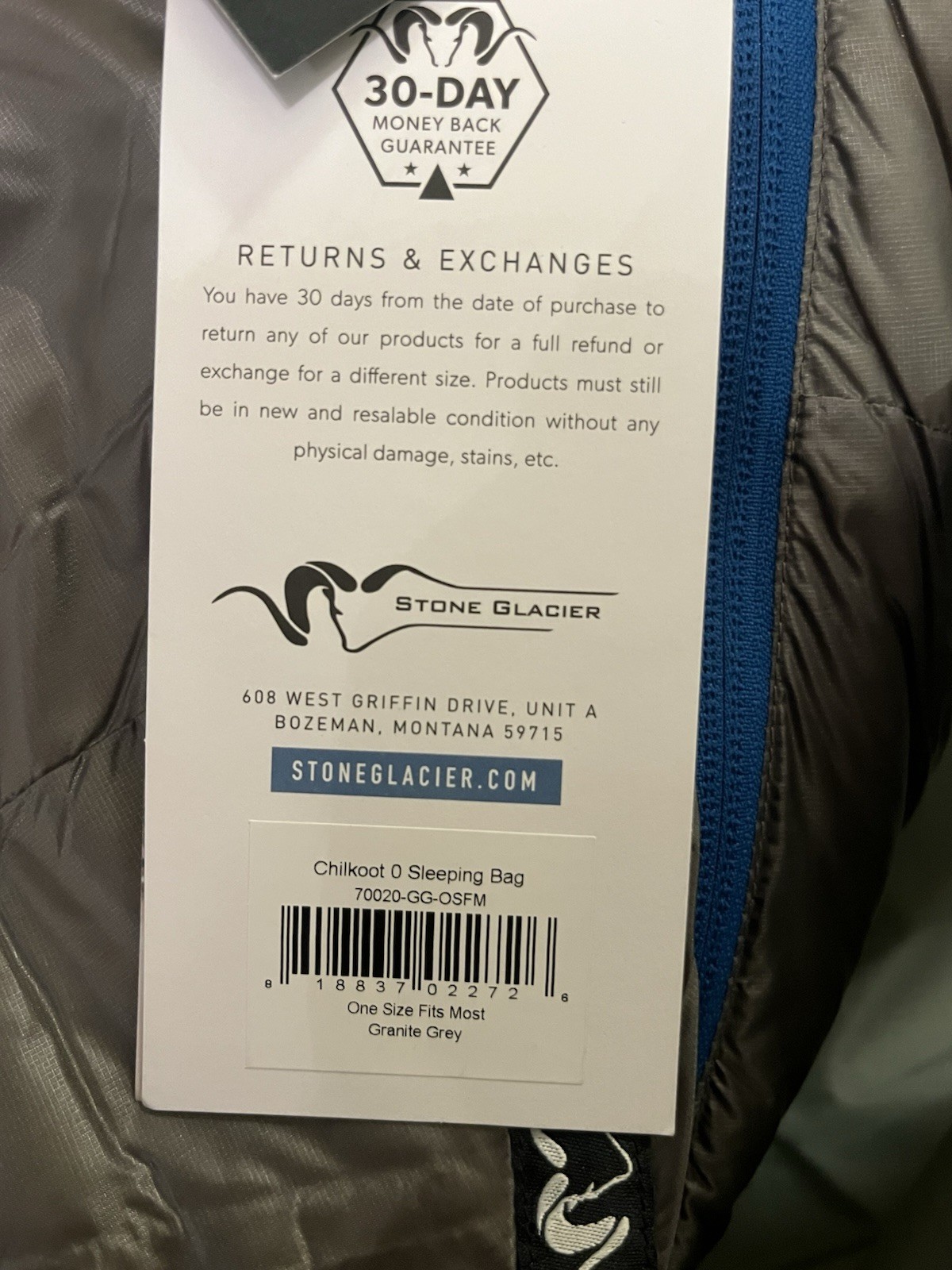 Stone Glacier Chilkoot 0 Sleeping Bag Granite Grey One Size Fits Most