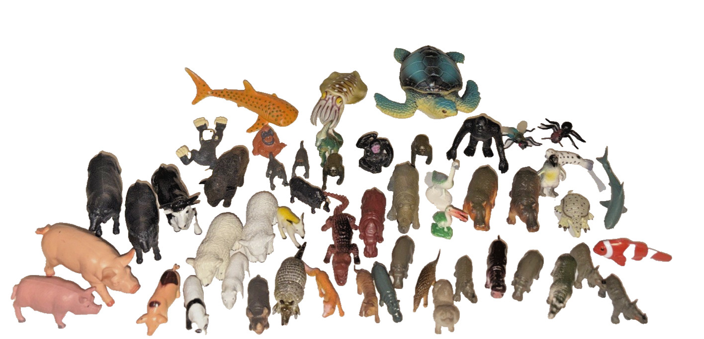 Animal Figures Toys Plastic and Rubber Lot of 53 China Mixed Sizes 1990s Vintage