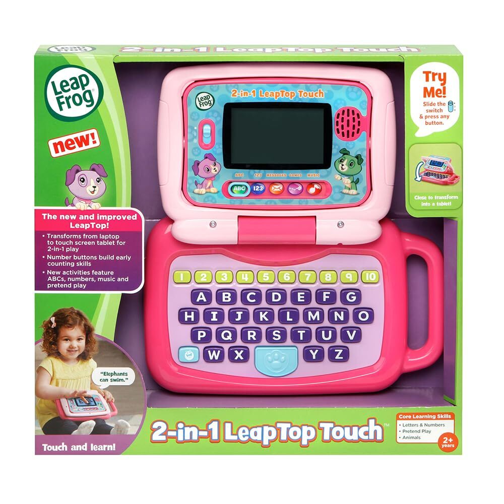 Pink 2 in 1 Electronic Learning Toy Laptop and Tablet for Kids Ages 2 and Up