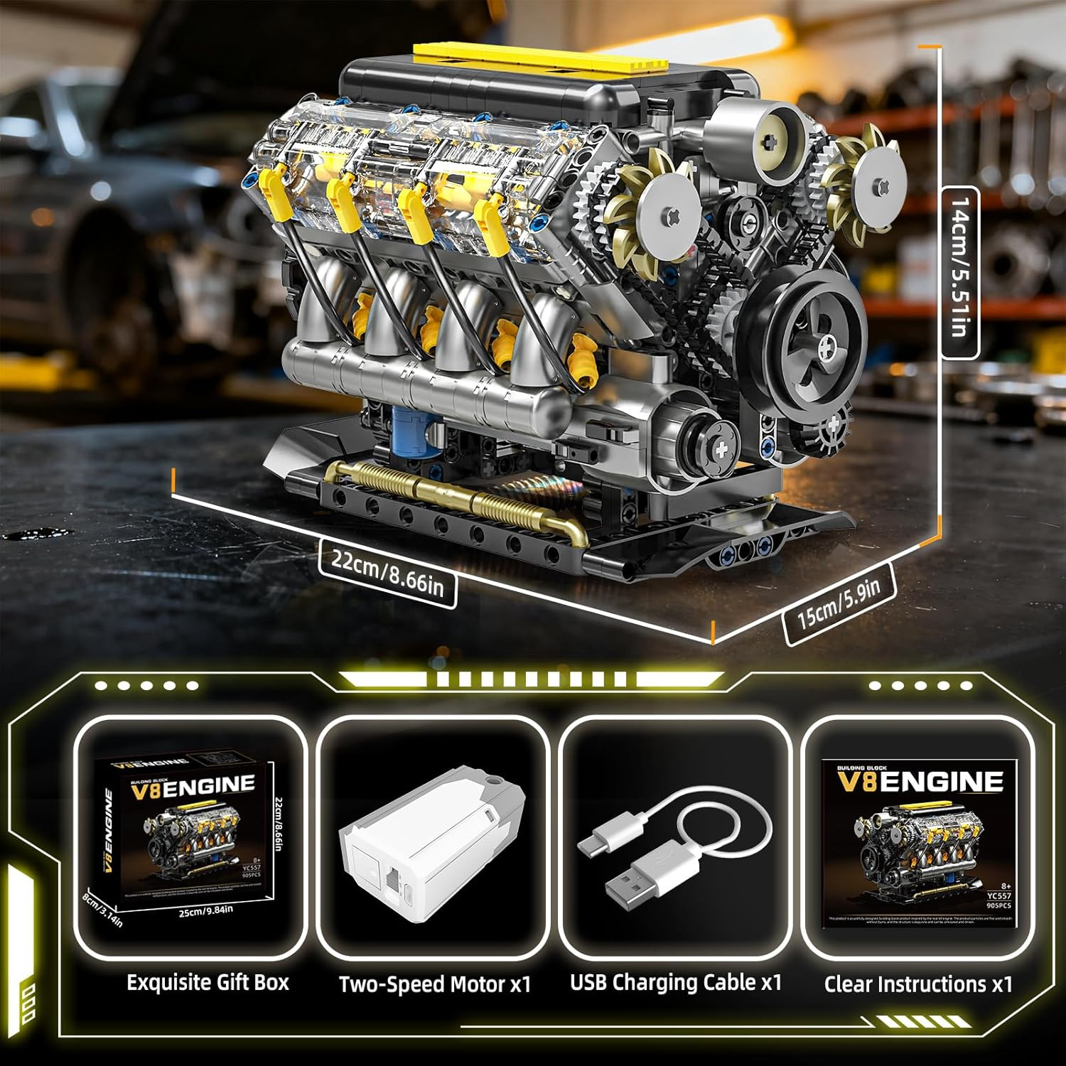STEM V8 Engine Model Kit – 905 PCS Educational Toy for Teens & Adults