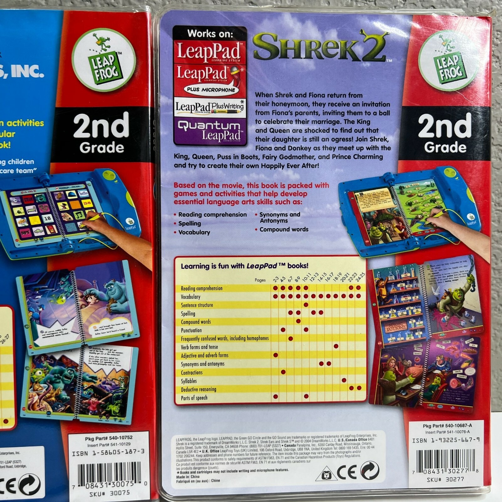 2 Leap Frog Leap Pad Shrek 2 & Monsters Inc. 2nd Grade Interactive Reading