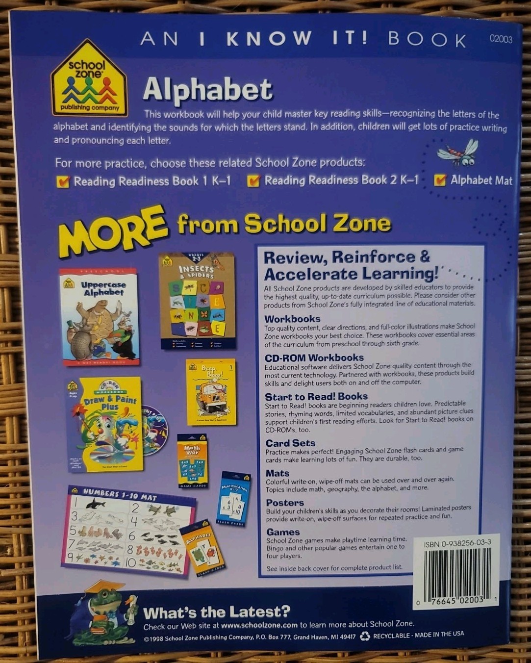 School Zone Alphabet Grades K-1 Workbook Written By Joan Hoffman