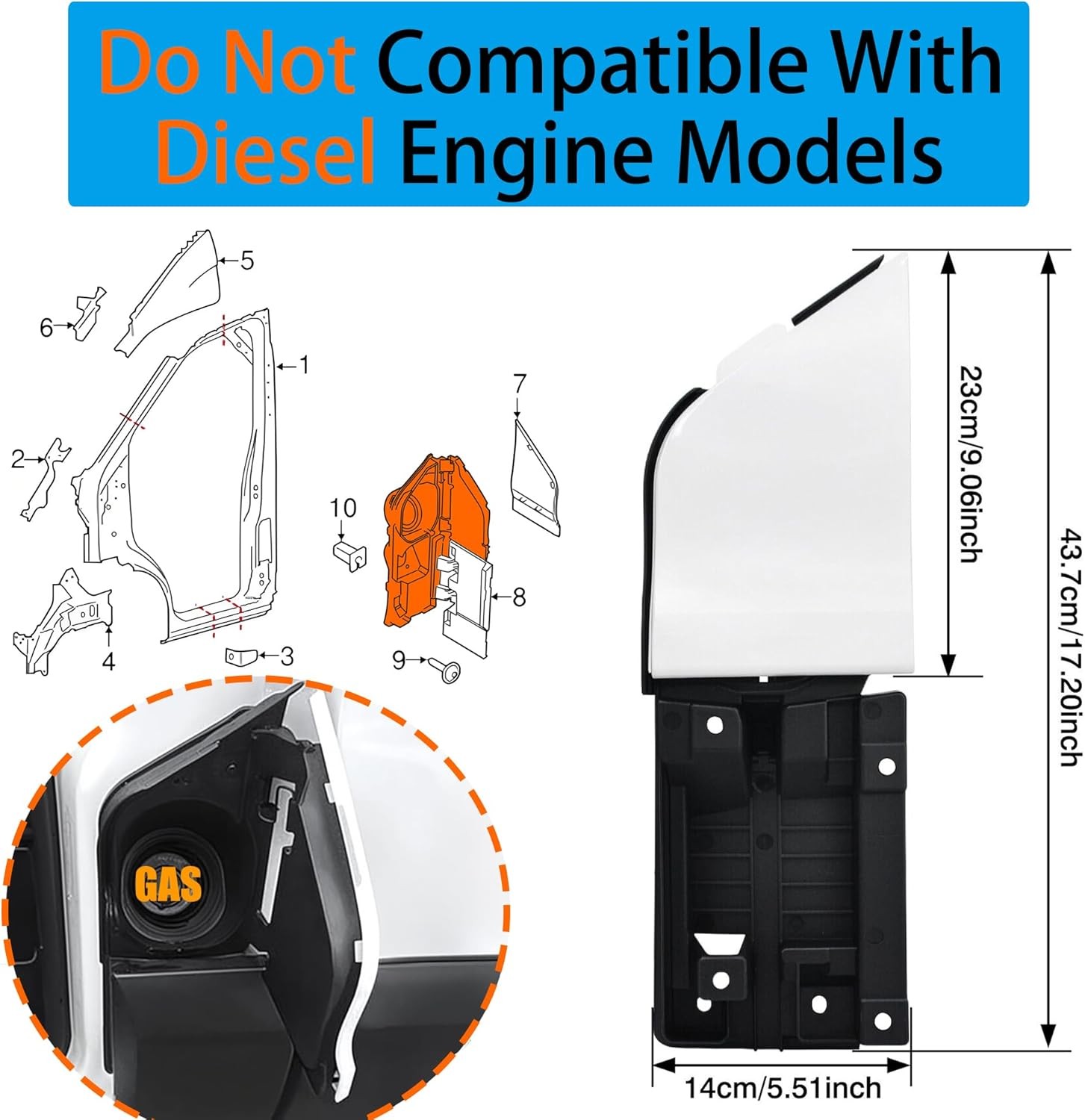 Transit Fuel Door/Gas Door Assembly with White Cover Compatible with 2015-2023 F