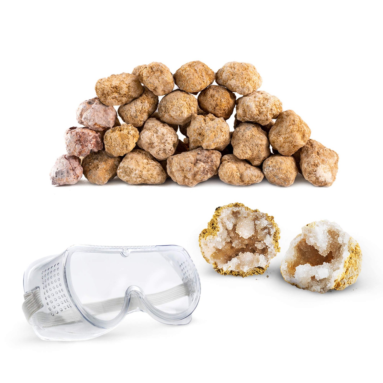 Moroccan Geodes 25 Large (1″-3″) Kit with Safety Goggles – Fun Family STEM
