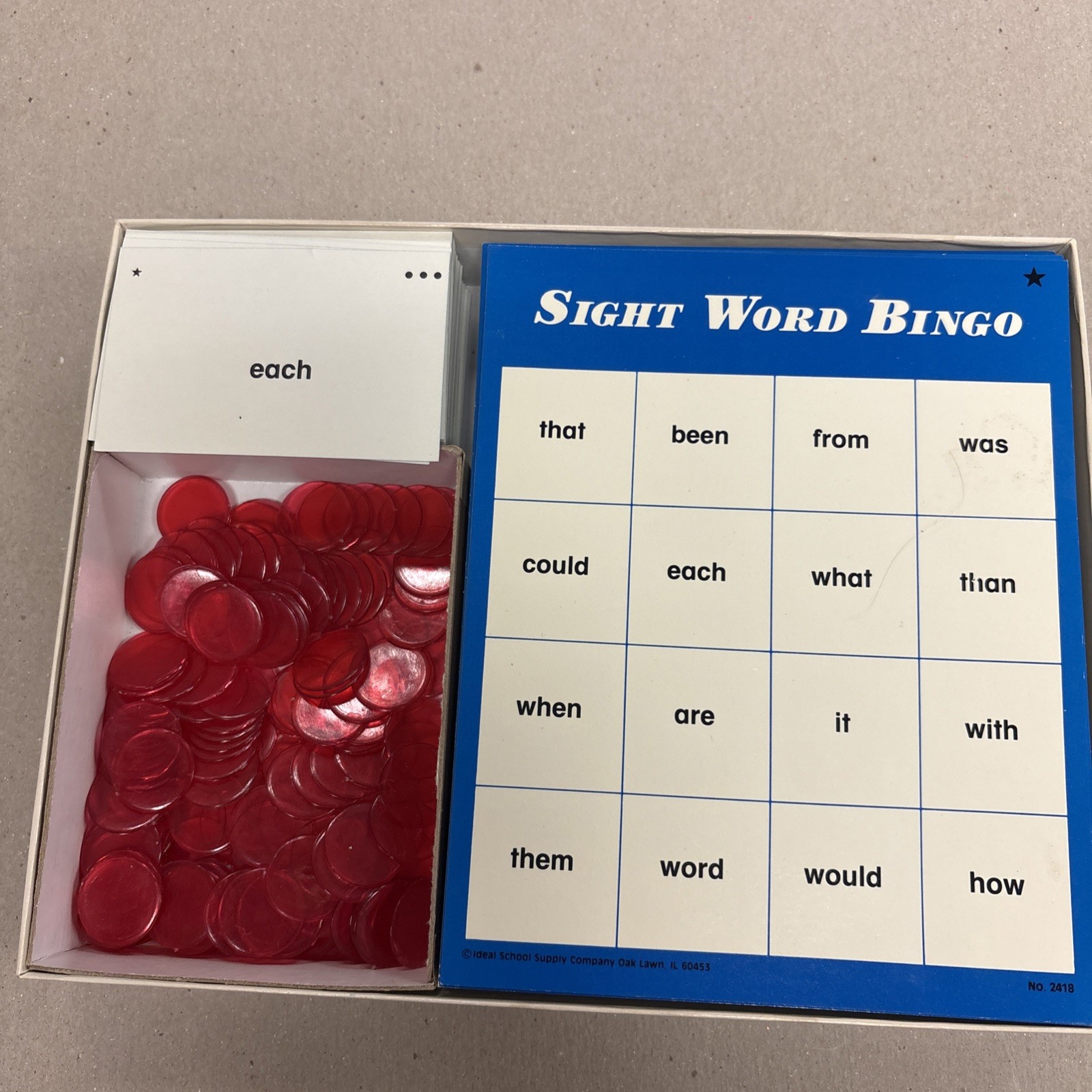 1985 Ideal School Supply Sight Word Bingo N0. 2418 Dolch Fry Fry’s List