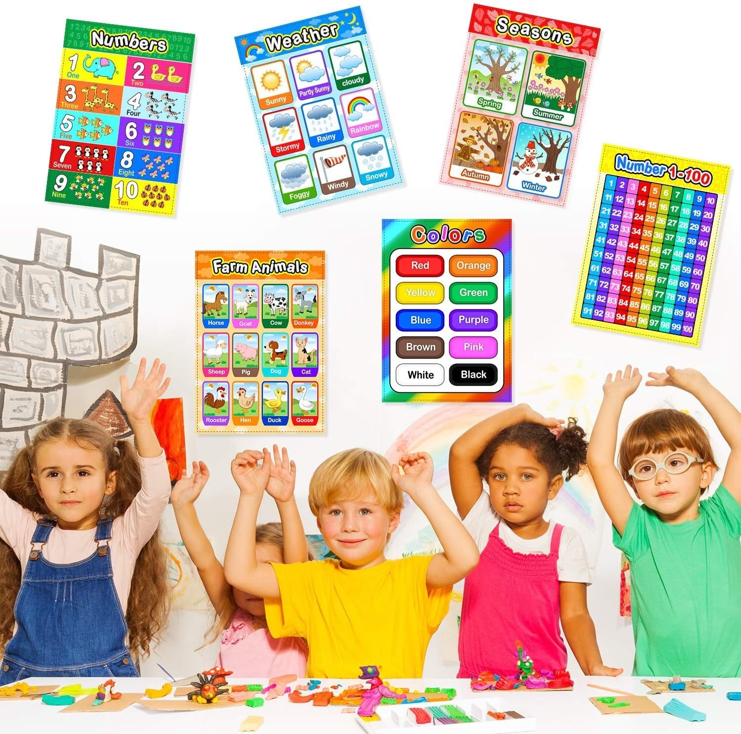 Durable 12 Educational Wall Posters for Preschoolers – Bright 16×11 Inch Designs