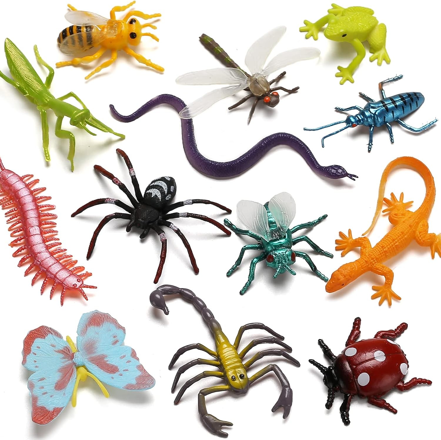 73 Pack Plastic Fake Mini Bugs Set, Realistic Insects Toy for Multi_color