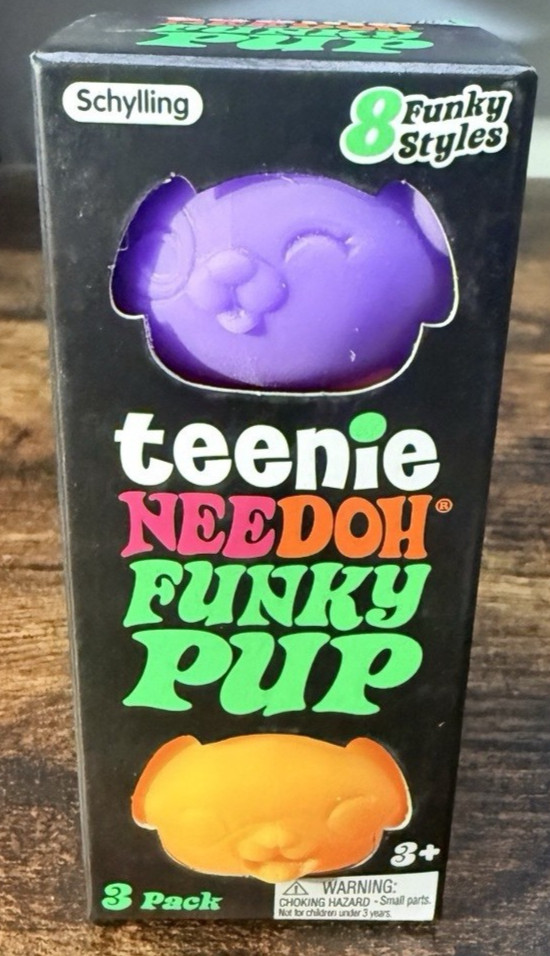Schylling Teenie NeeDoh Funky Pup 3 Pack Purple Pink Orange Squishy Fidget 26058